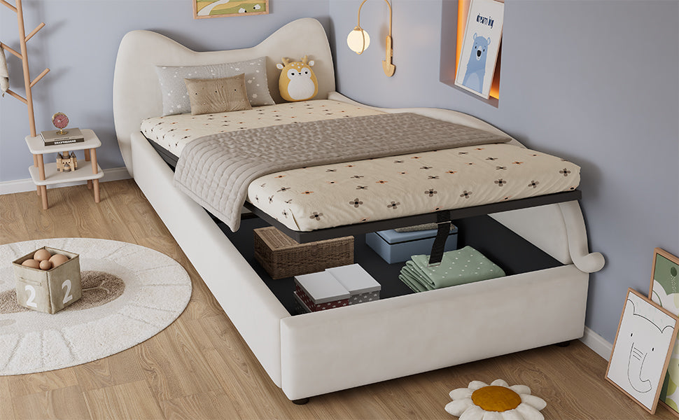Logidon gestoffeerd bed 90x200 beige cat design hydraulische opbergruimte
