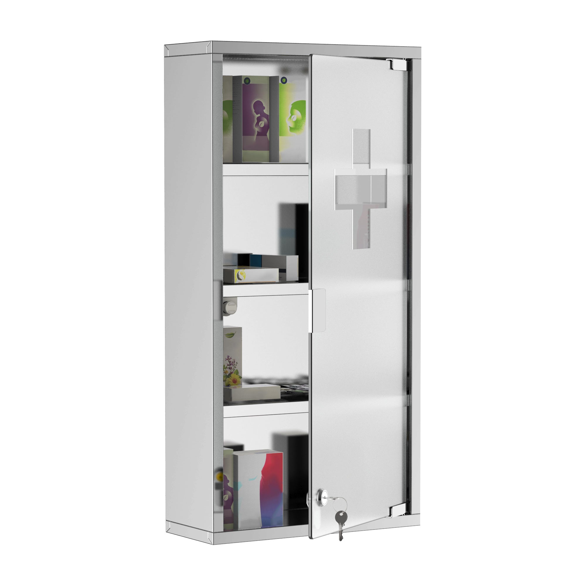 Logidon medicijnkastje RVS met slot 30 cm x 12 cm x 60 cm