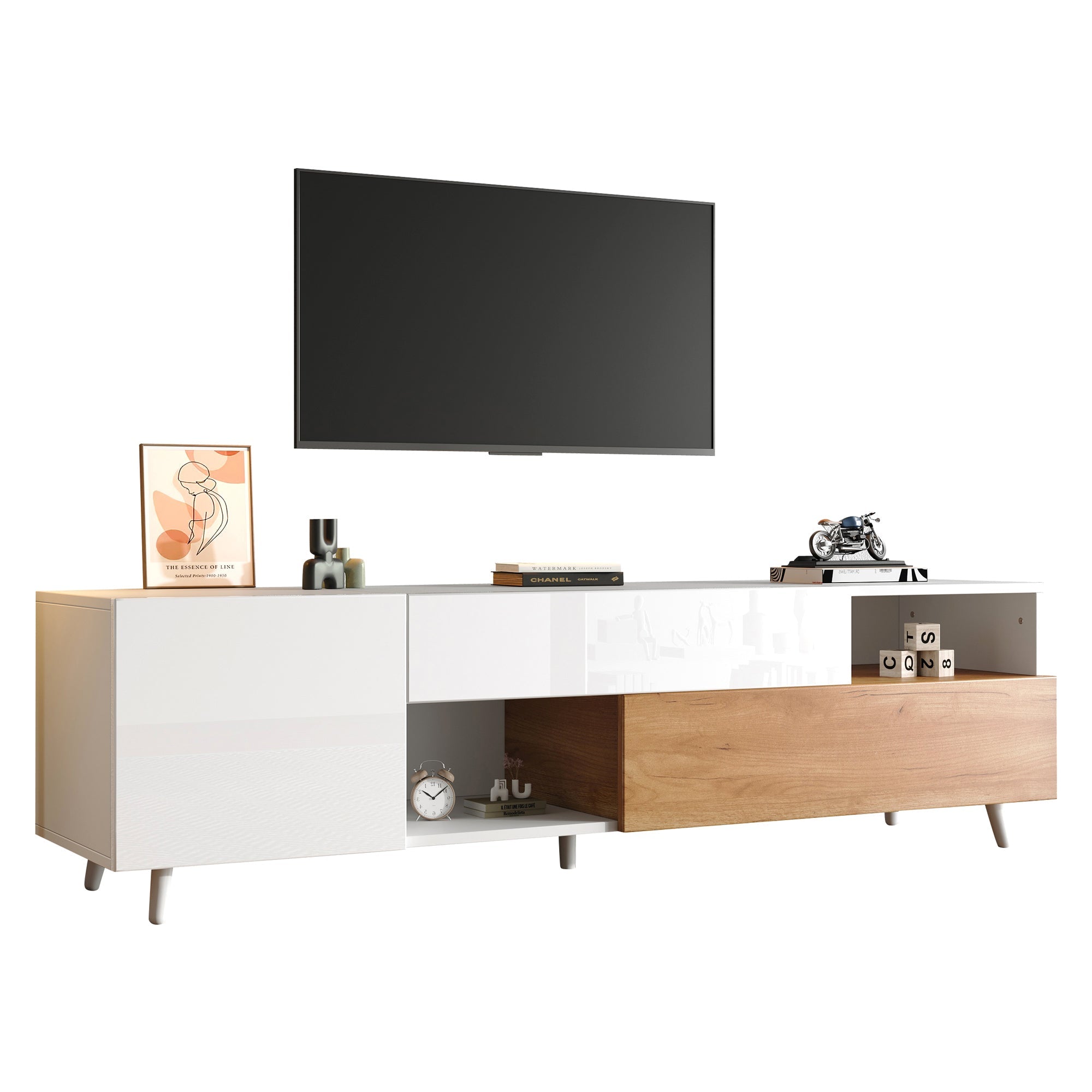 Logidon TV-meubel 180x38x50 cm witte houtlook deur en lade
