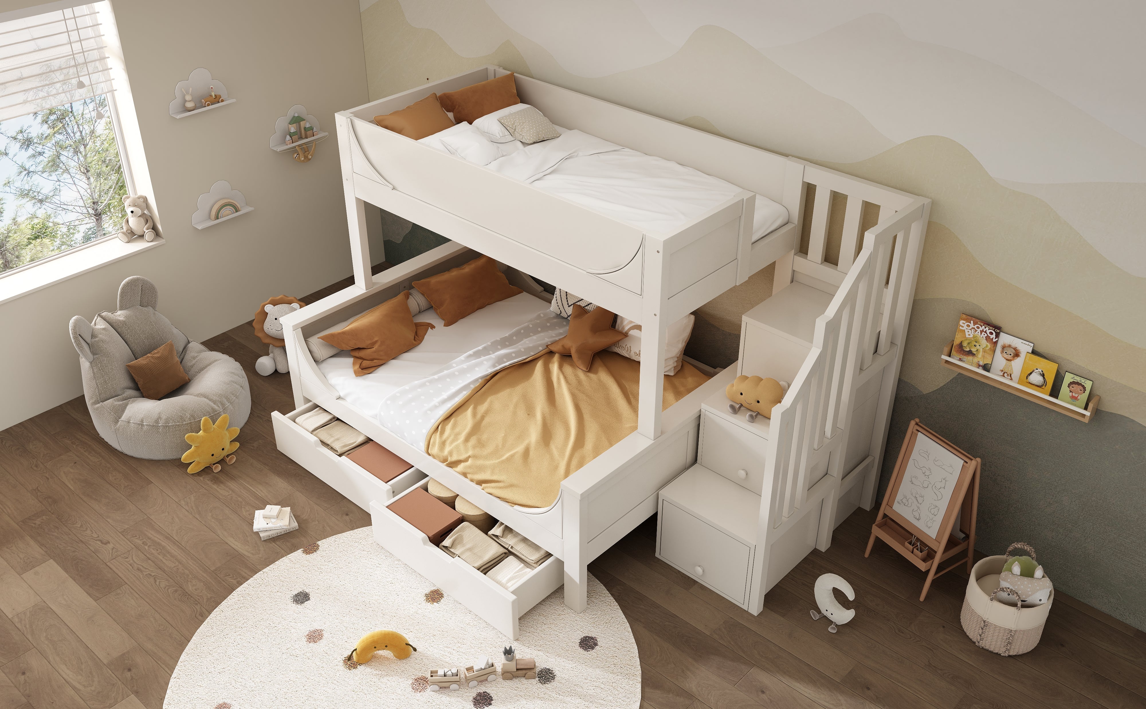 Logidon stapelbed kinderbed wit met ladderkast en lades