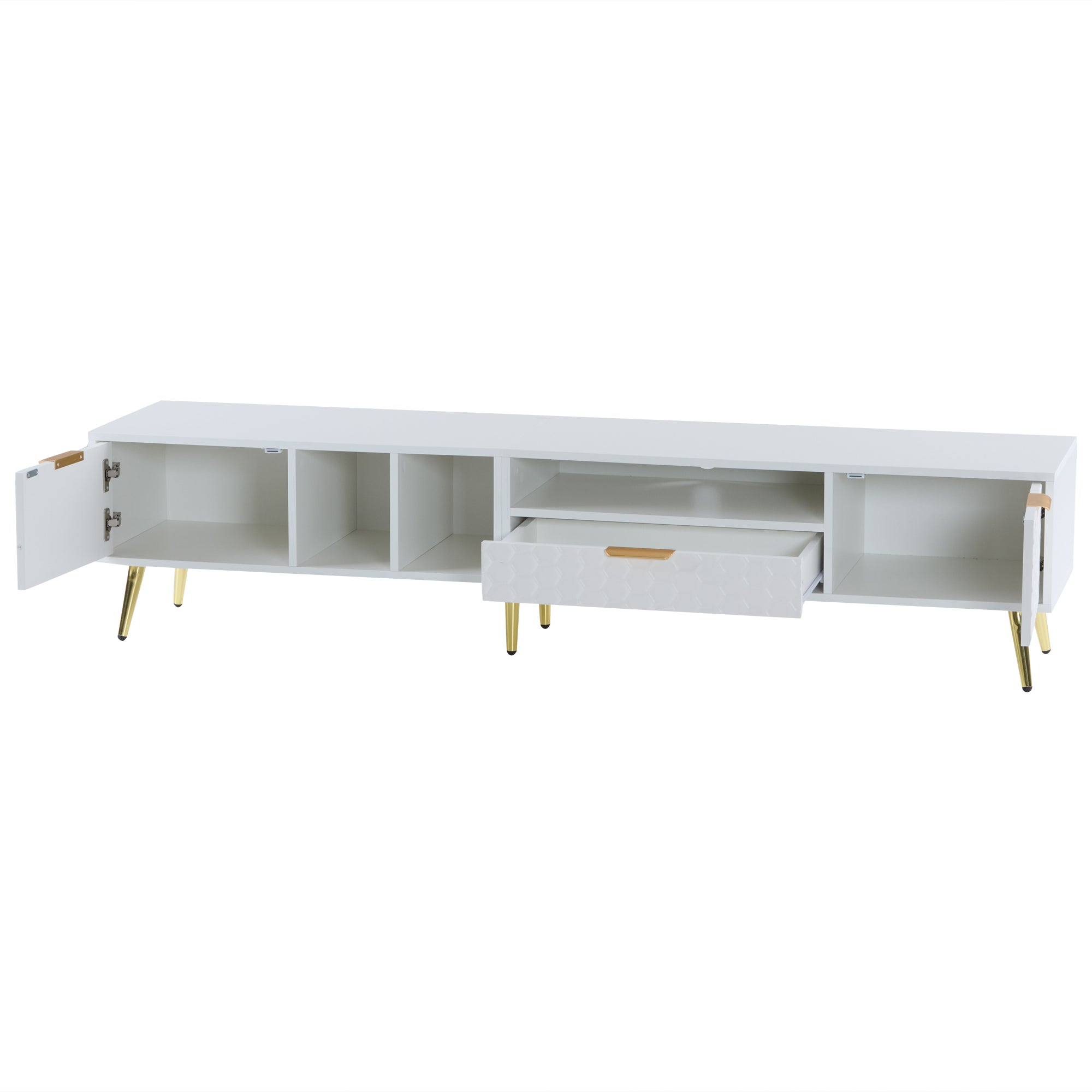 Logidon White TV Stand with Honeycomb Pattern and Storage Space for up to 80 Inches