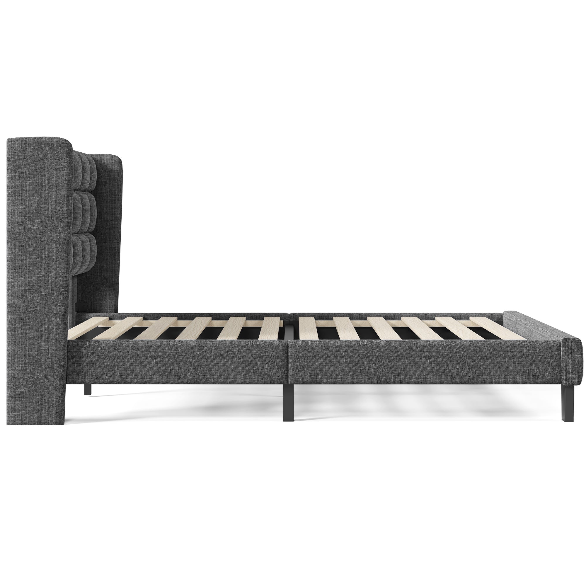 Logidon Upholstered Bed 140x200 cm Gray Linen With Padded Headboard
