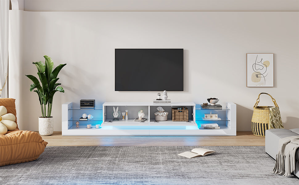 Logidon hoogglans TV-meubel met LED-verlichting 181 cm wit glazen front