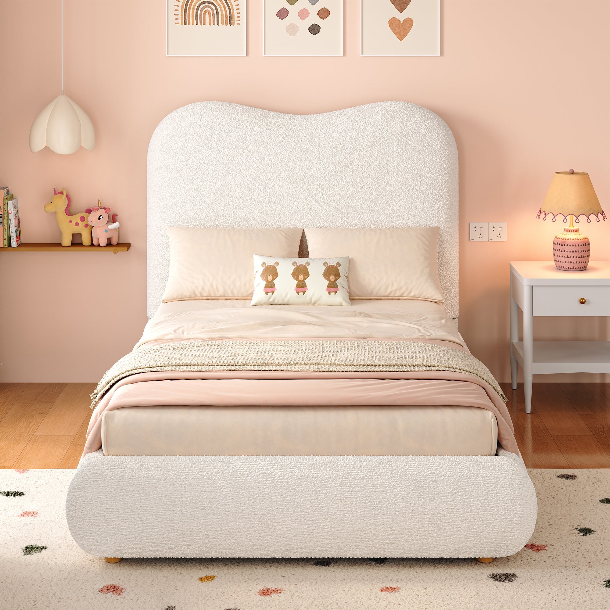 Logidon Hydraulisch Kinderbed 90 x 200 cm met Opbergruimte Beige Bouclé