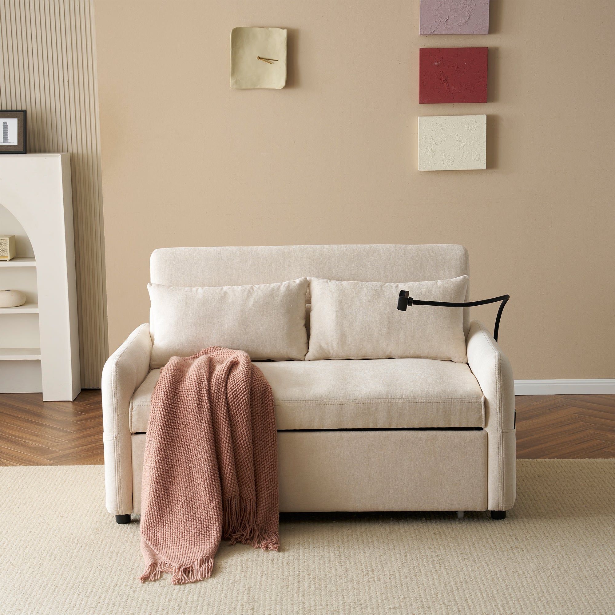 Logidon Moderne Dubbele Vouwbank Beige Chenille Met Slaapfunctie
