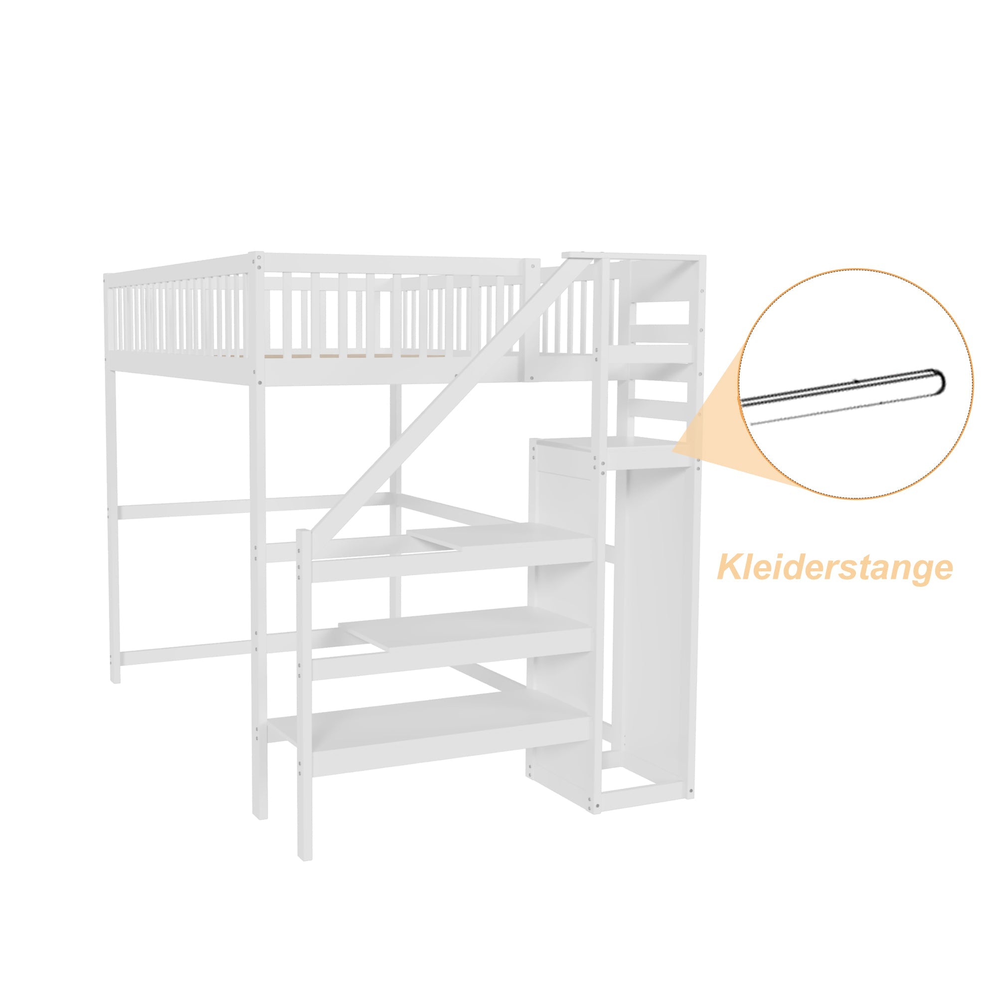 Logidon hoogslaper 140x200 wit met trap en opbergplank