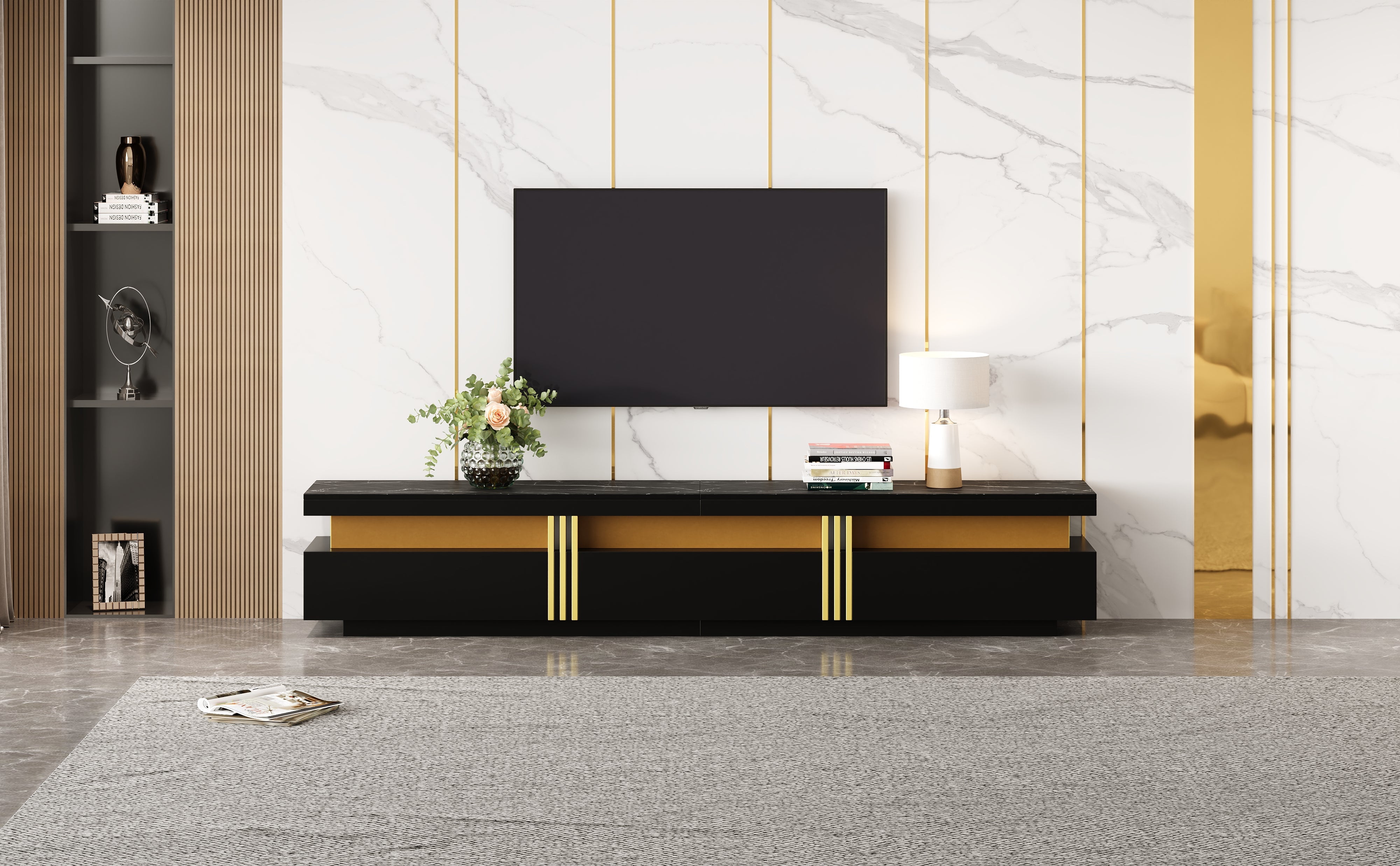 Logidon Zwarte tv-wandmeubelset 2 tv-kast salontafel marmerlook