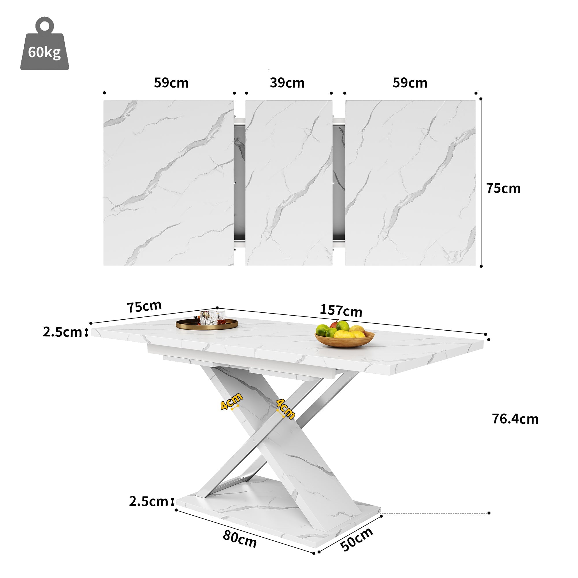 Logidon Uitschuifbare eettafel wit 118-157 cm met gekruiste poten