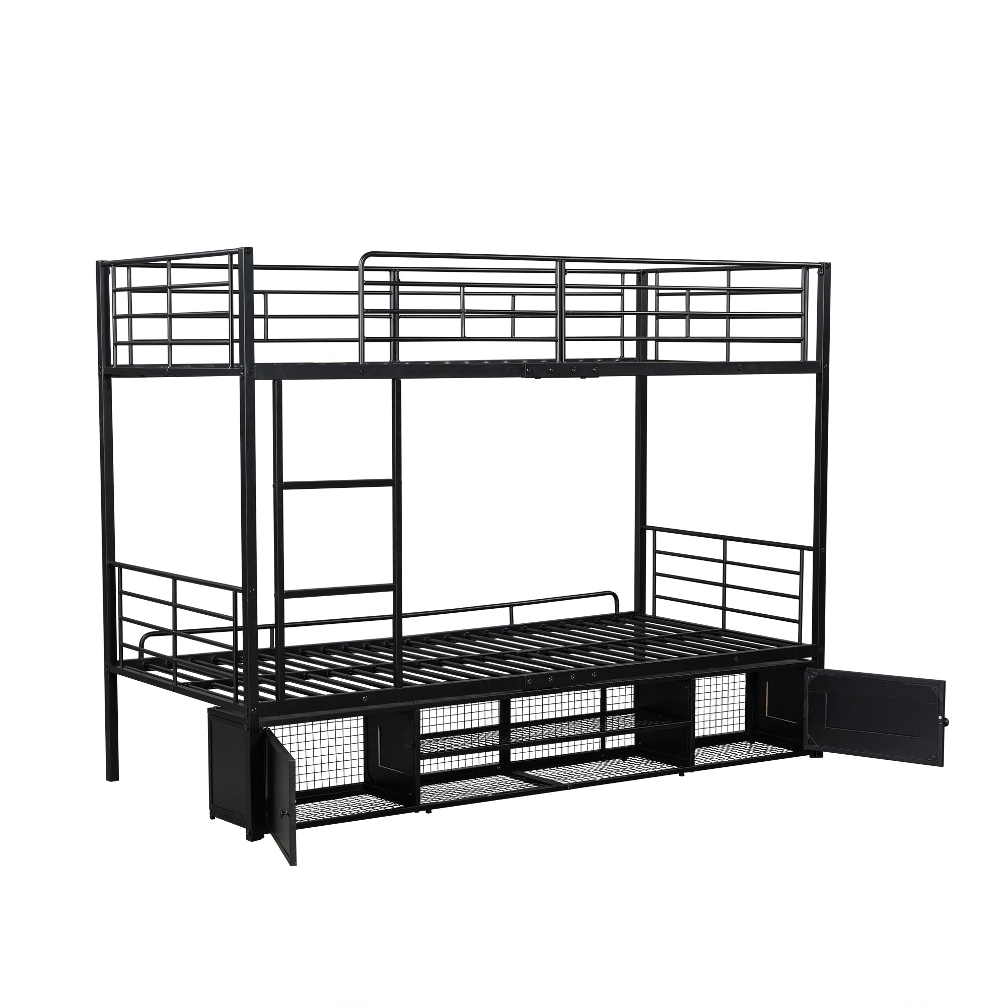 Logidon stapelbed ijzeren frame zwart 90x200 cm met schoenenrek