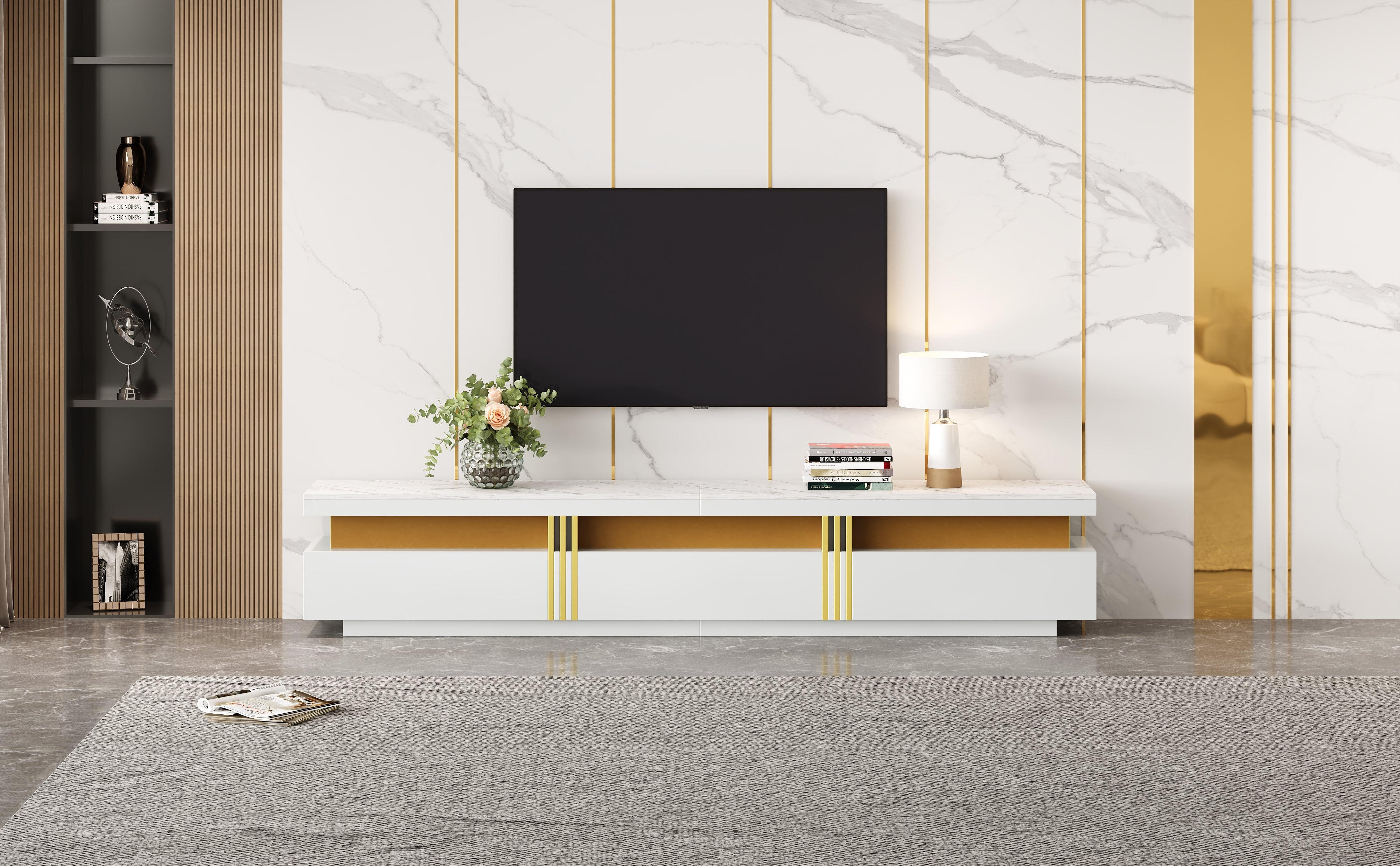 Logidon TV wandkastenset wit goud strepen multifunctioneel