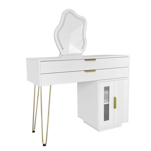 Logidon Kaptafel Met LED Spiegel Wit Uitschuifbaar B100 H78 Cm