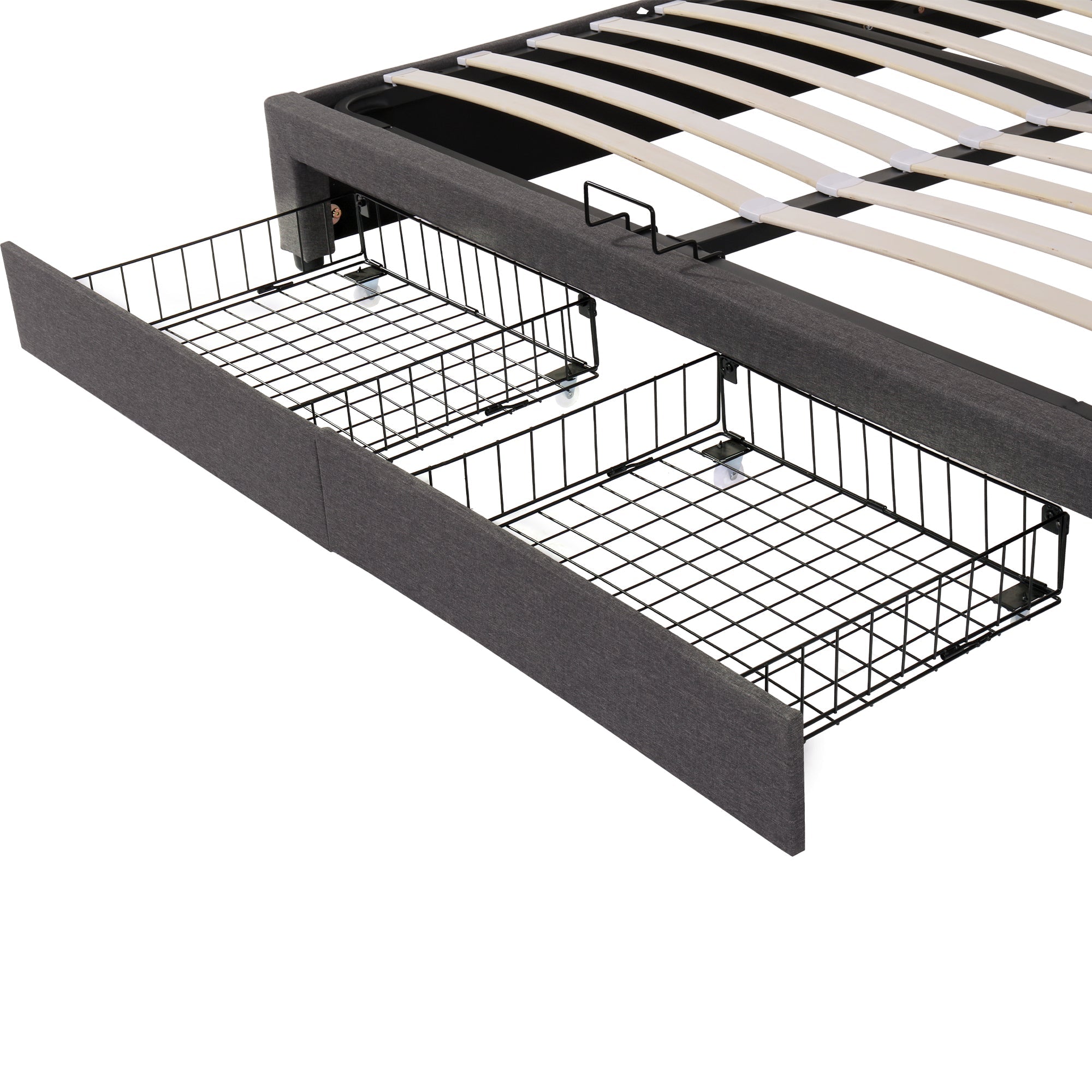 Logidon upholstered bed LED lighting hydraulic storage space 180x200 gray