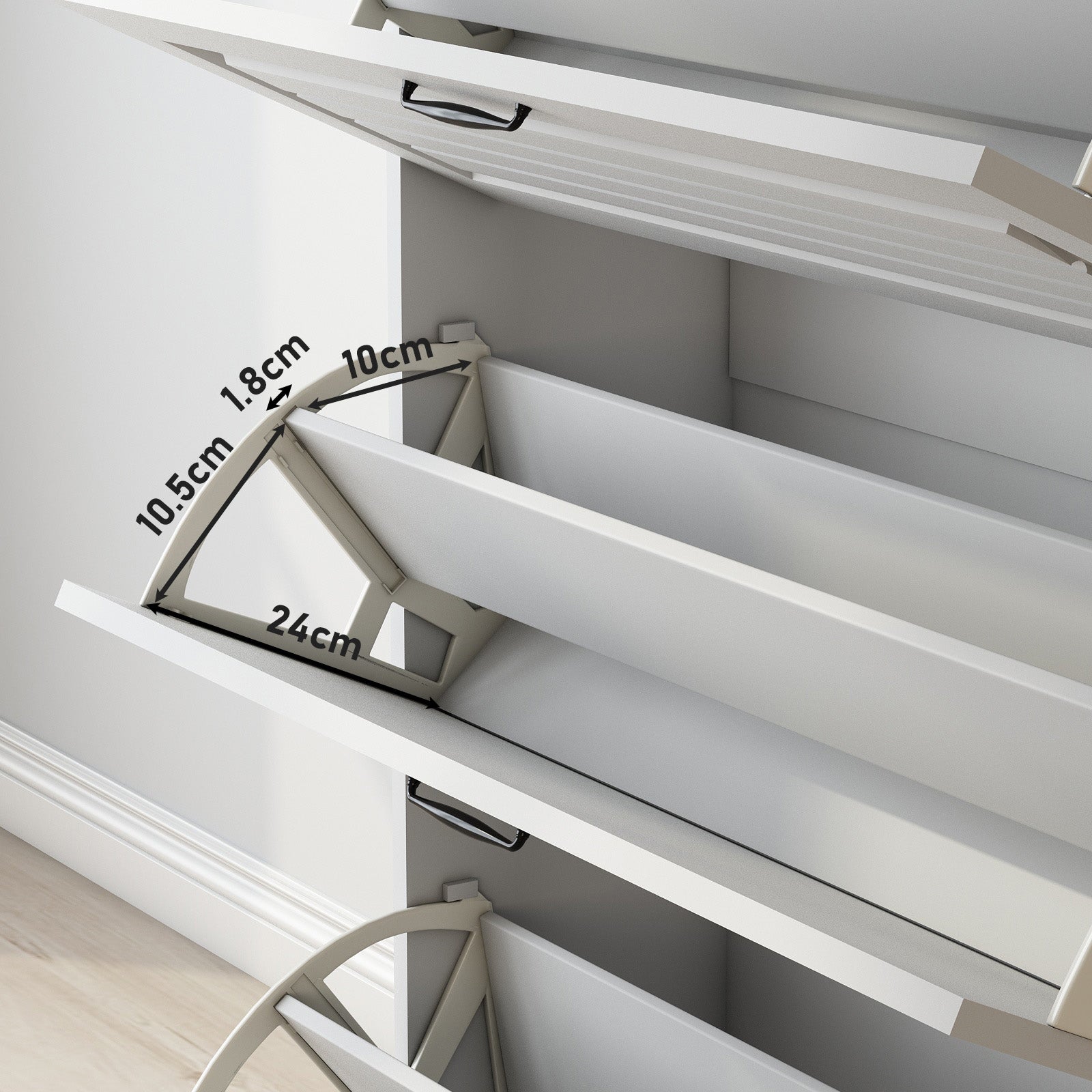 Logidon schoenenkast wit hout met drie kleppen en twee lades