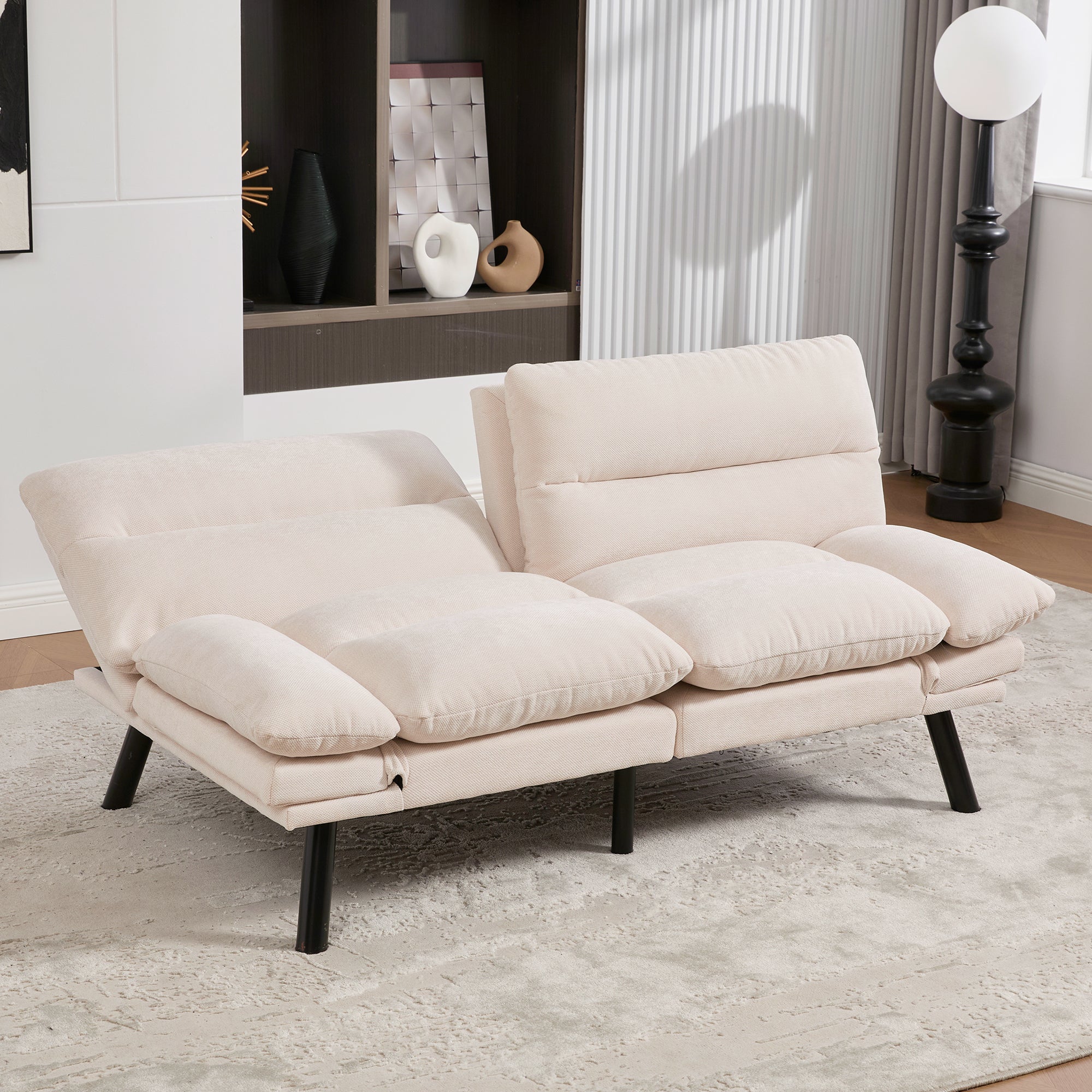 Logidon Moderne Tweezits Chenille Bank Beige Fluweel 165 x 90 x 76 cm