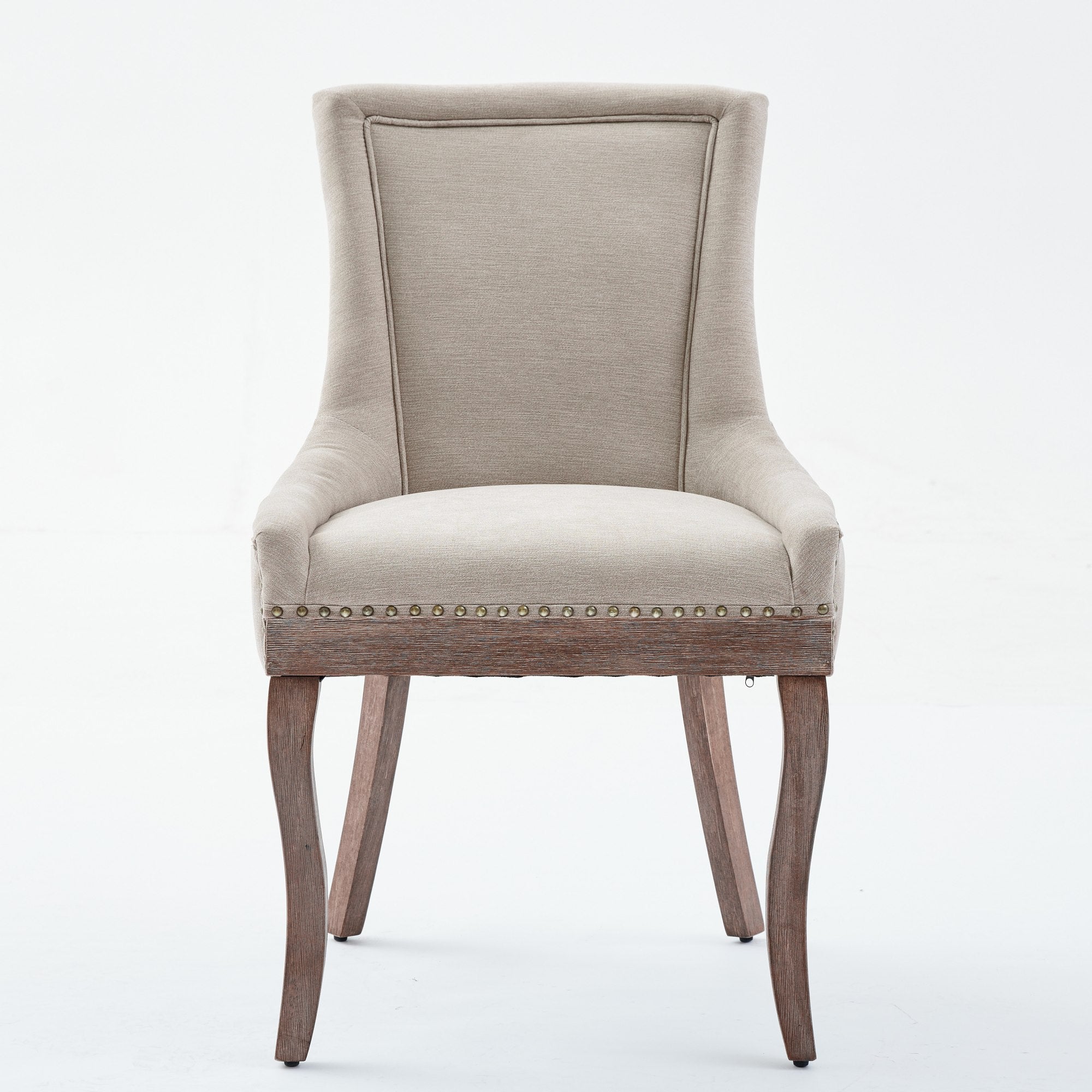Logidon Ultra Side Dining Chair Beige Set Of 2 Bronze Nail Studs