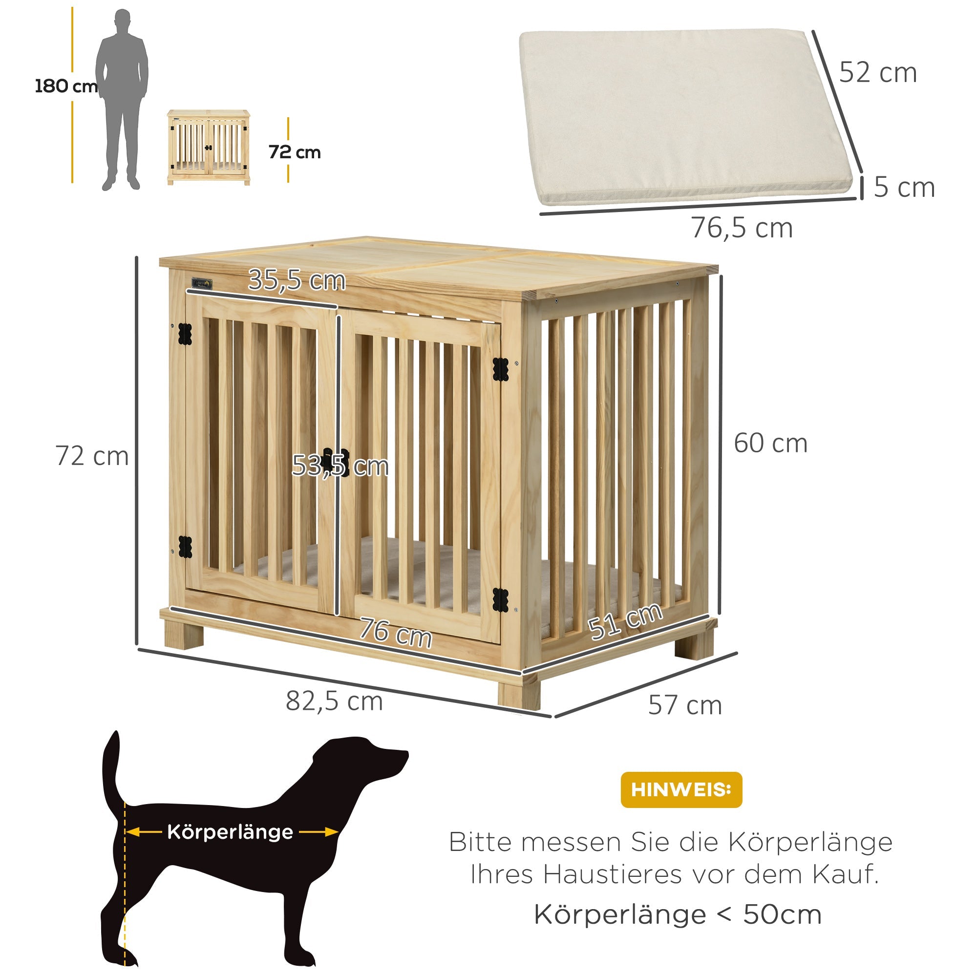 Logidon hondenkooi naturel hout crème wit 82,5×57×72 cm met kussen