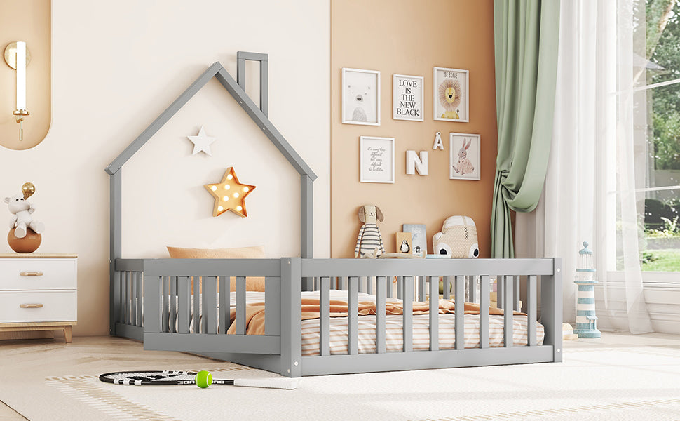 Logidon upholstered bed 90x200 chimney shape gray pine wood