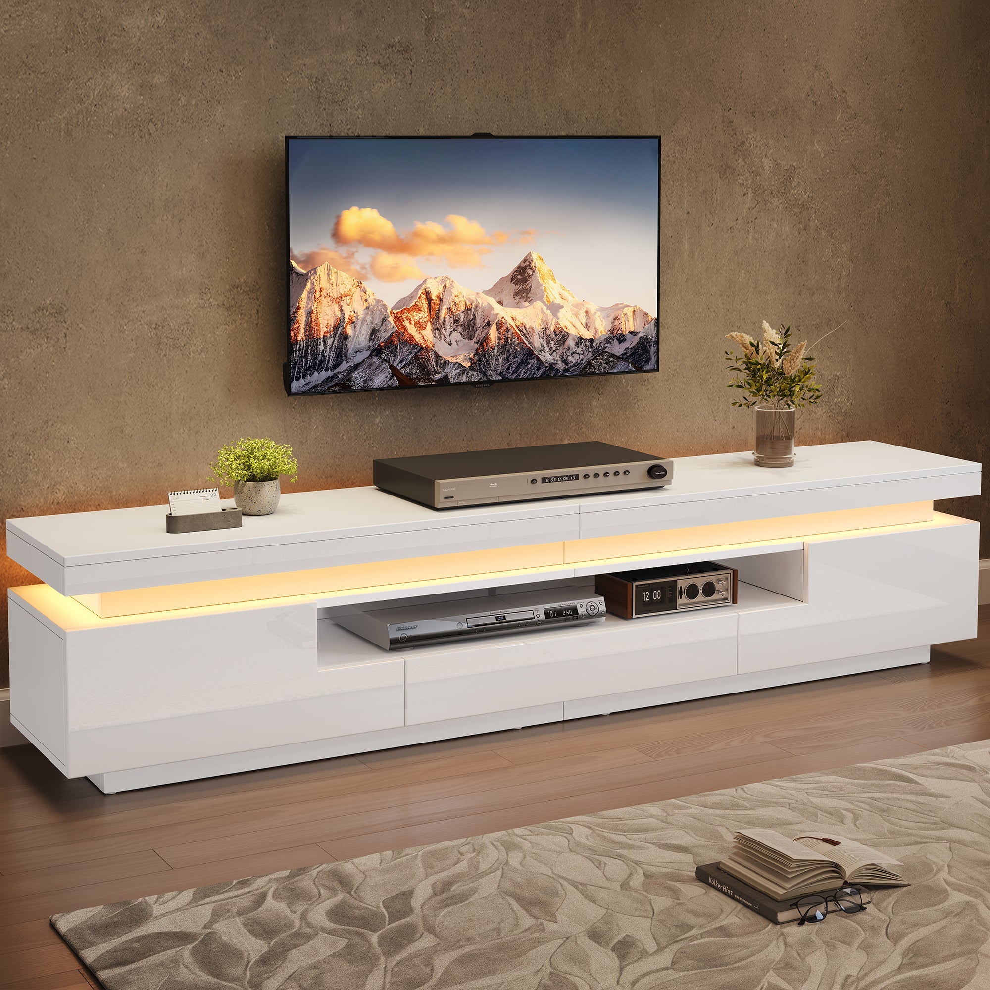 Logidon wit hoogglans LED lowboard 175x38x45 cm met 2 kasten
