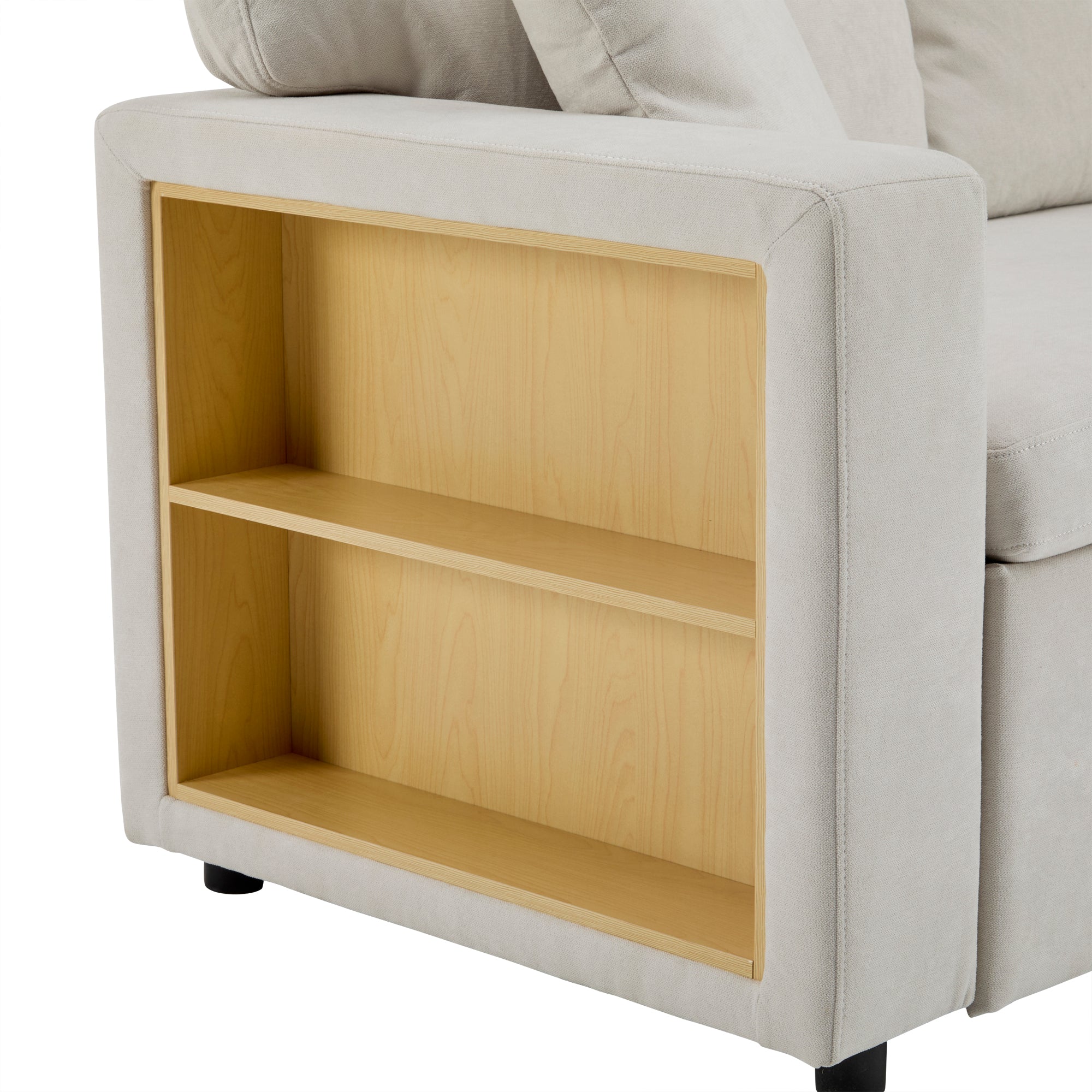Logidon corner sofa bed L-shape extendable beige with bed box shelf