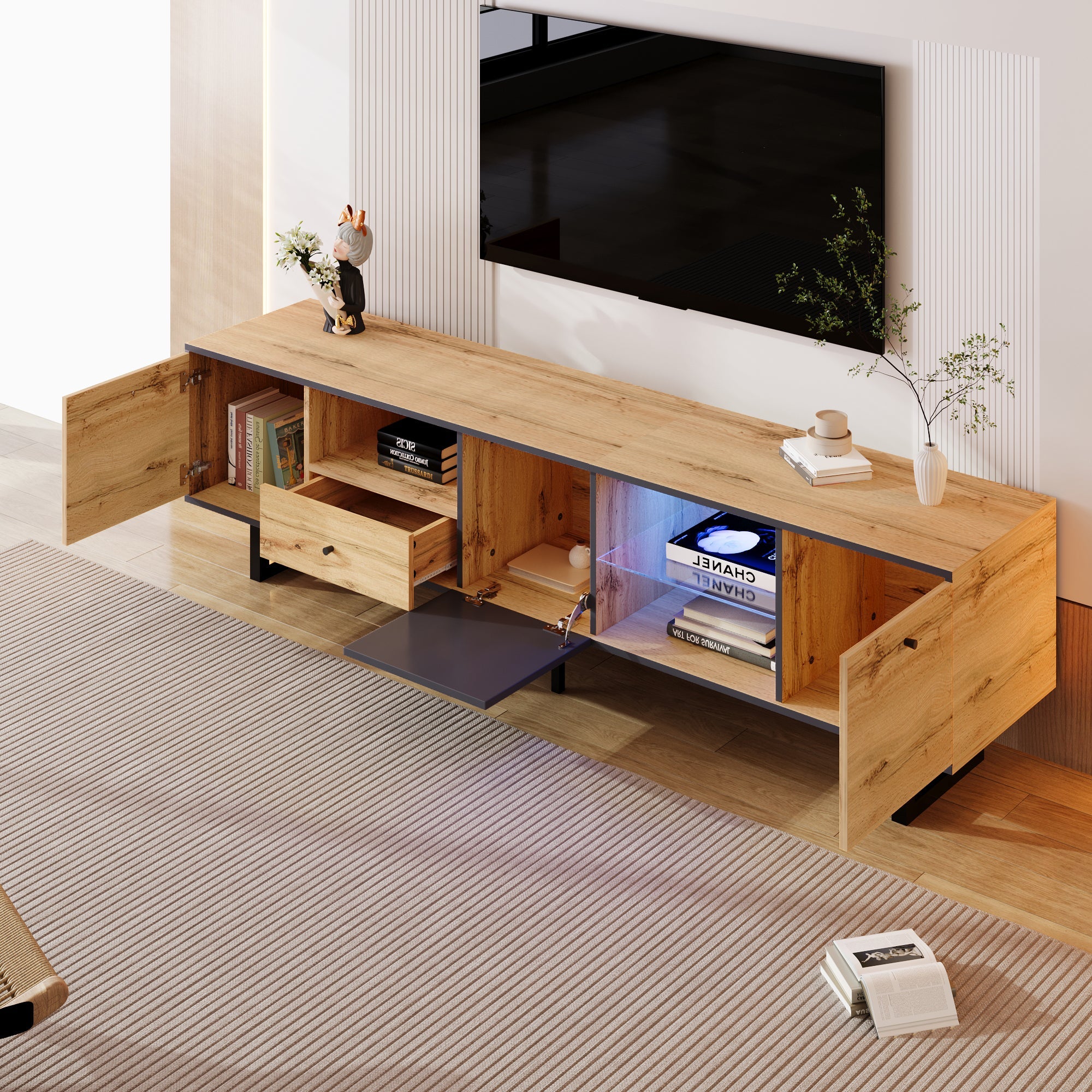 Logidon lowboard tv-meubel met LED-lichteffect natuurlijke houtlook