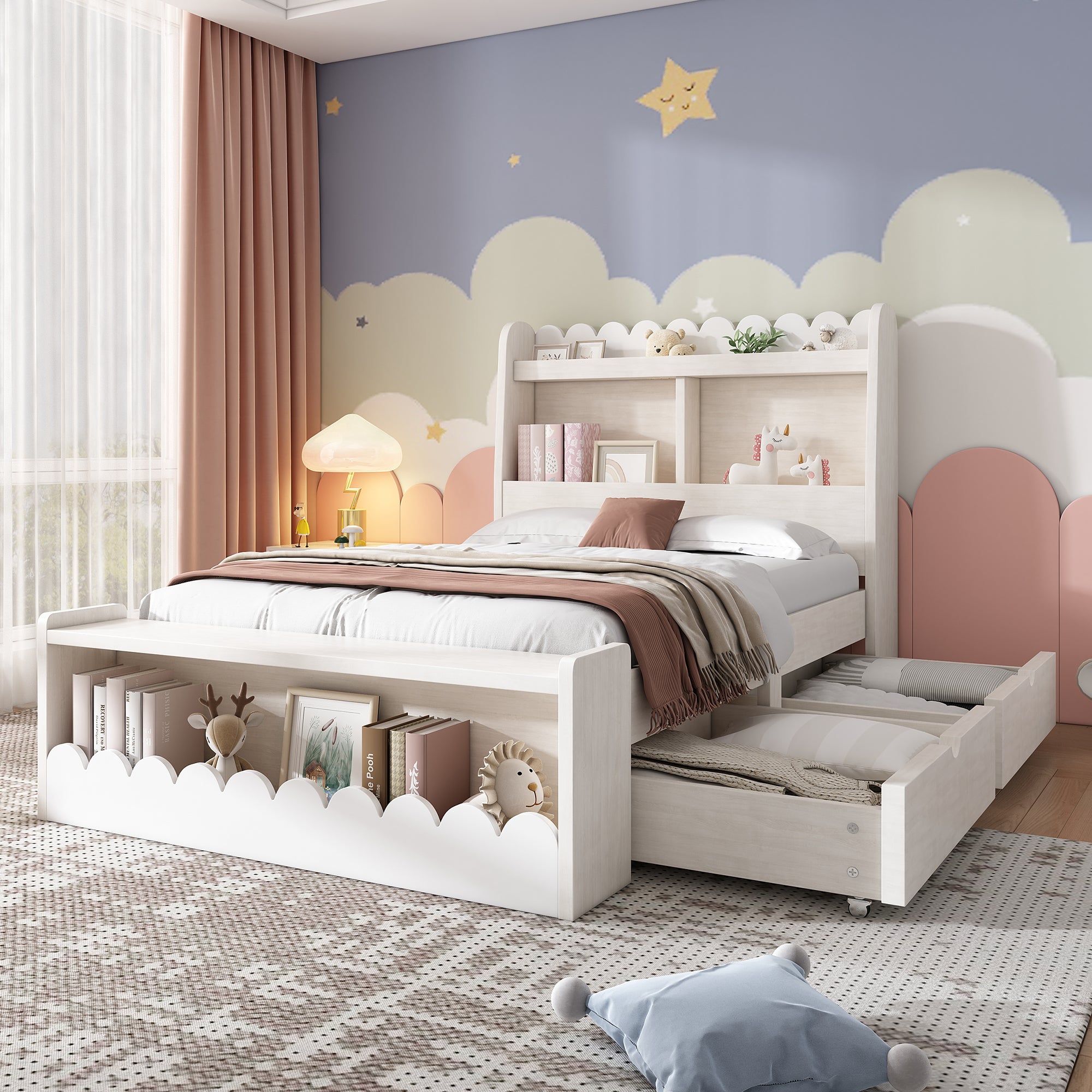 Logidon kinderbed 90x200 wit eiken opberglades