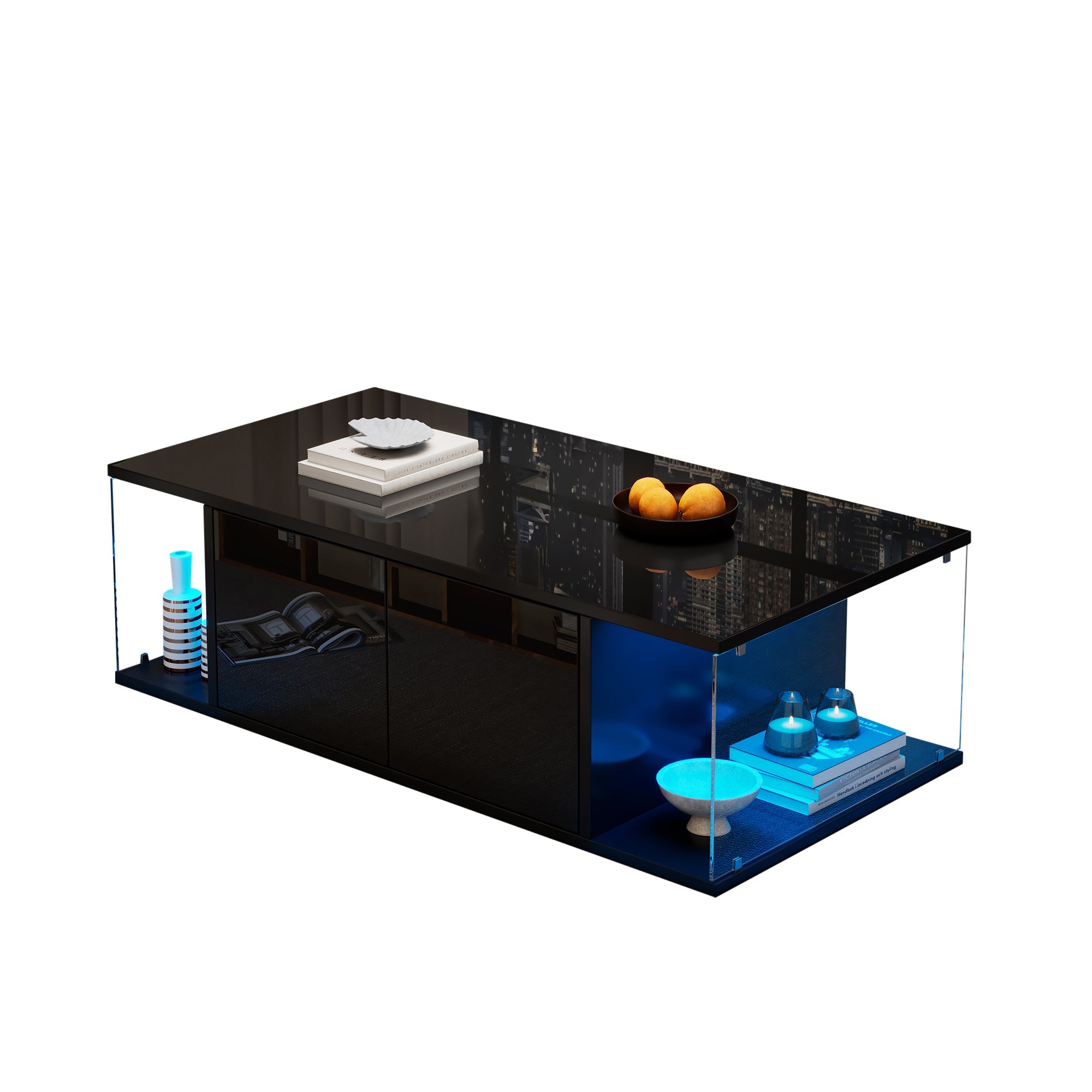 Logidon salontafel 100x50x30 cm zwart hoogglans LED 2 kasten