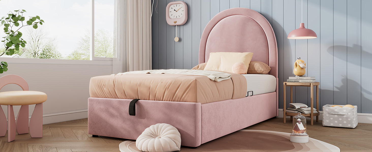 Logidon gestoffeerd bed kinderbed roze 90x200 cm met matras