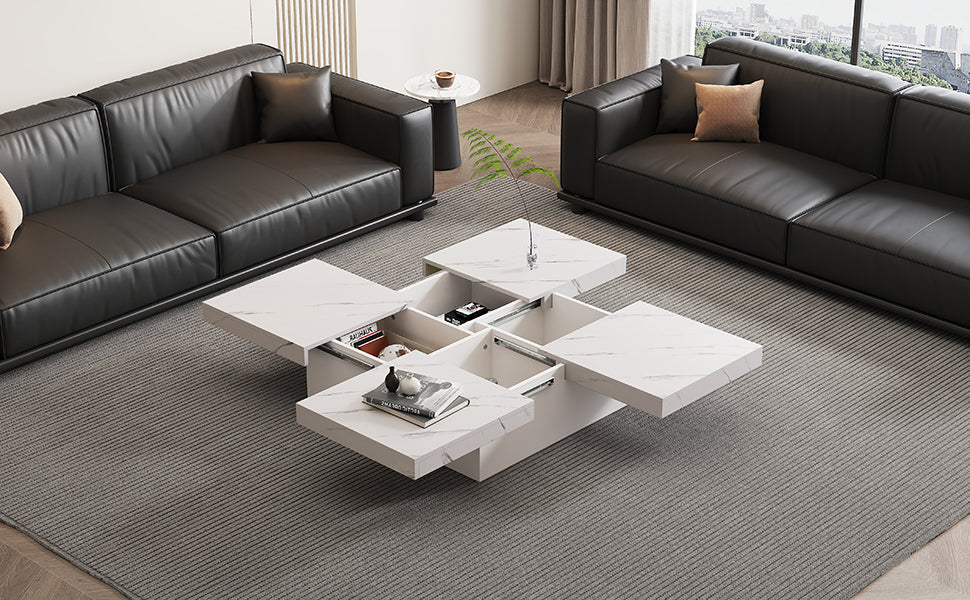 Logidon vierkante salontafel wit marmerlook 90x90x25 cm met lades