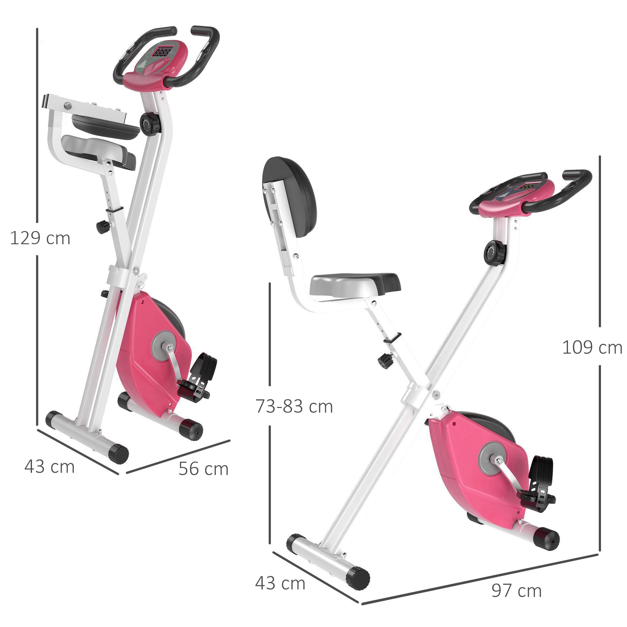 Logidon F-Bike hometrainer roze-wit 8-traps magnetische weerstand in hoogte verstelbaar