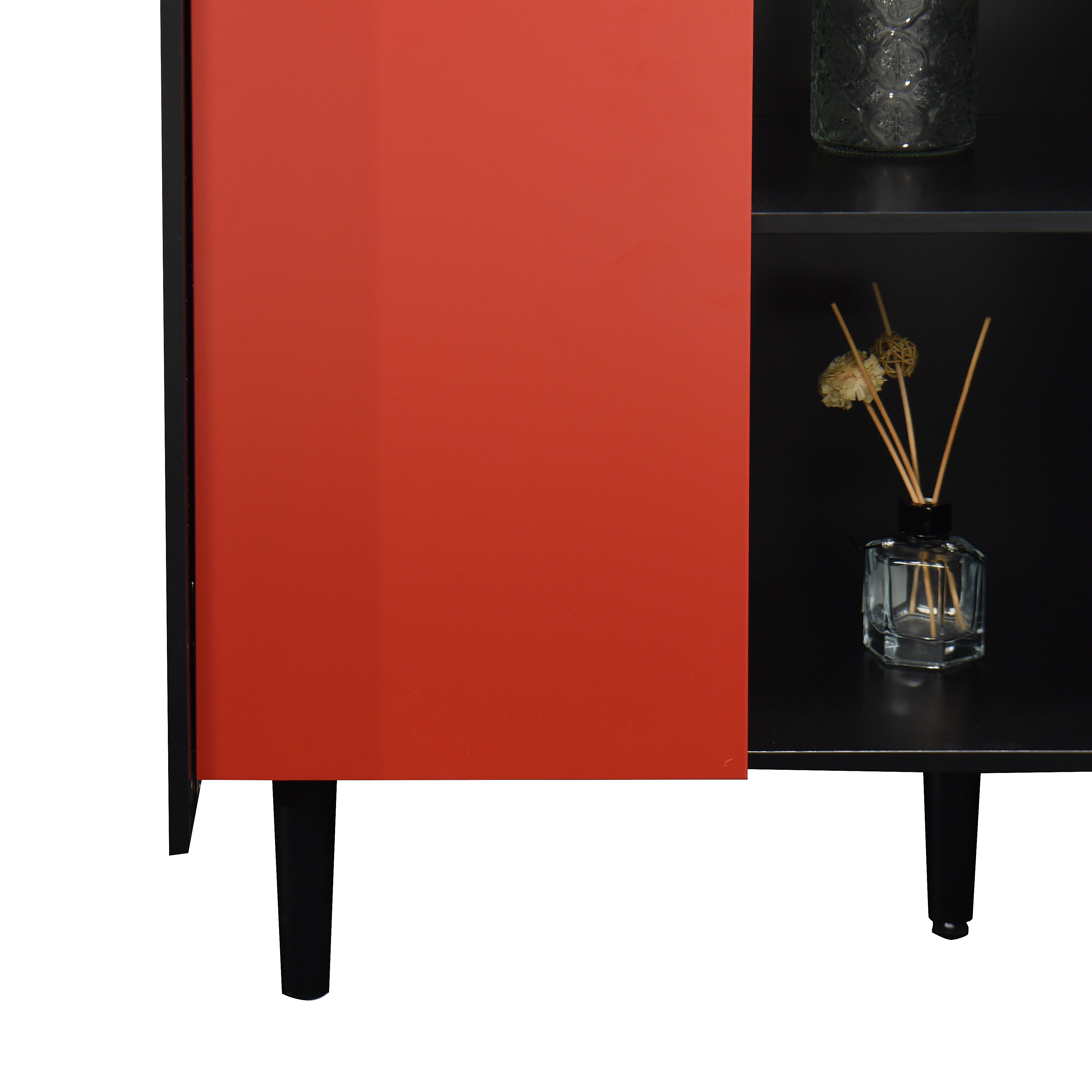 Logidon Dressoir Zwart Met Rode Deuren 2 Lades 90x40x80 cm