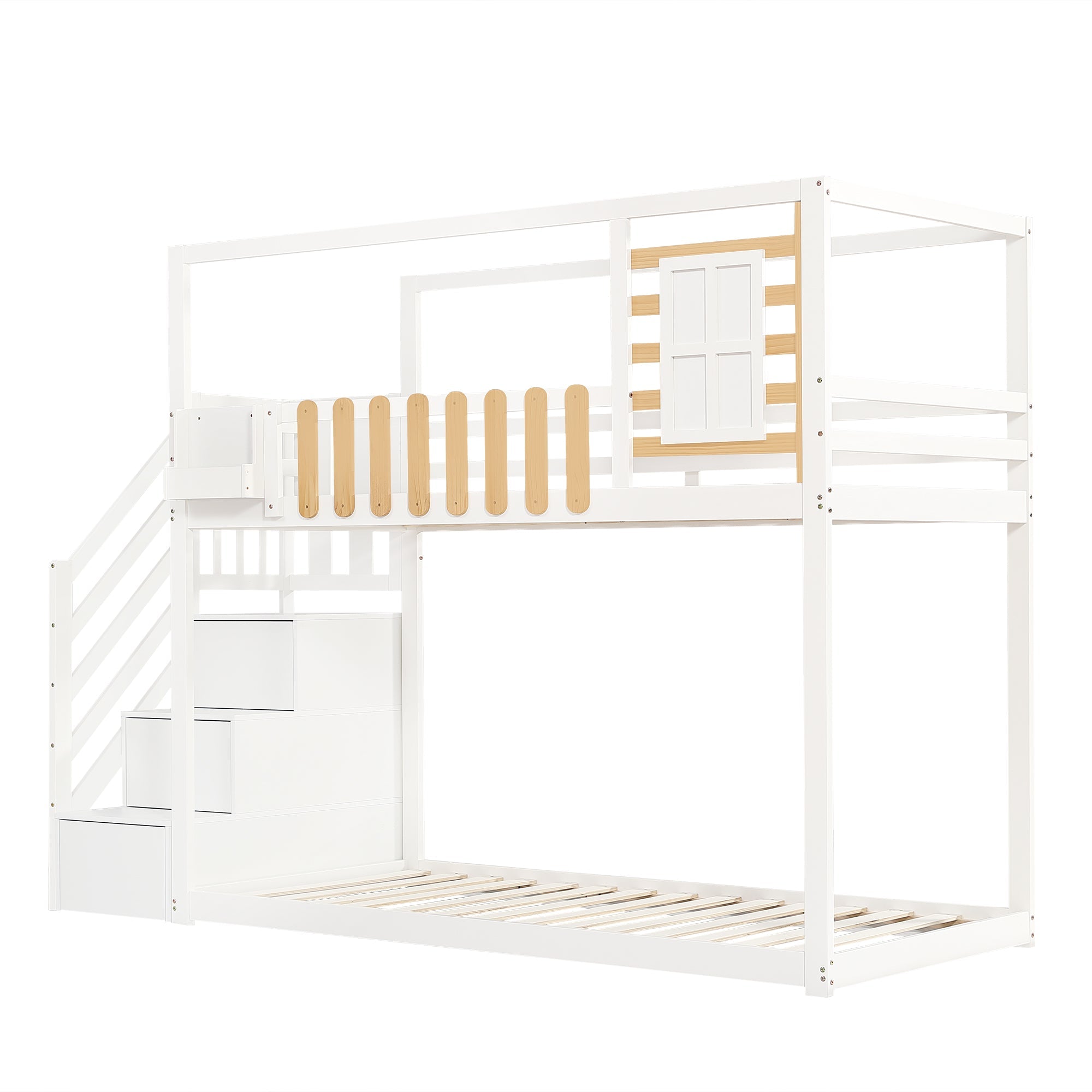 Logidon stapelbed 90x200 cm wit met trapraam en plankenkast