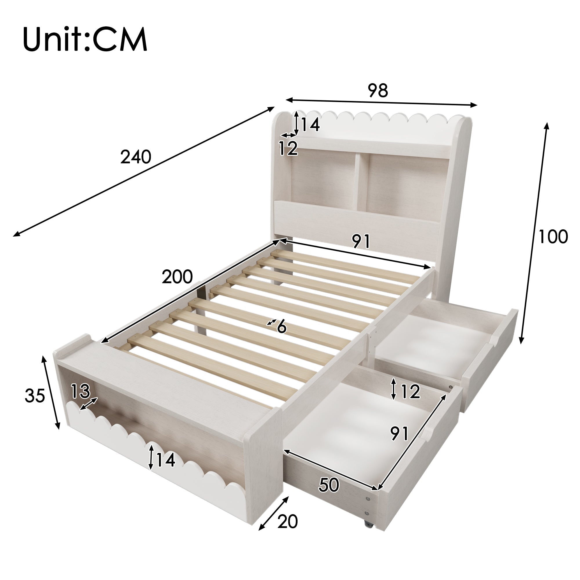 Logidon kinderbed 90x200 wit eiken opberglades