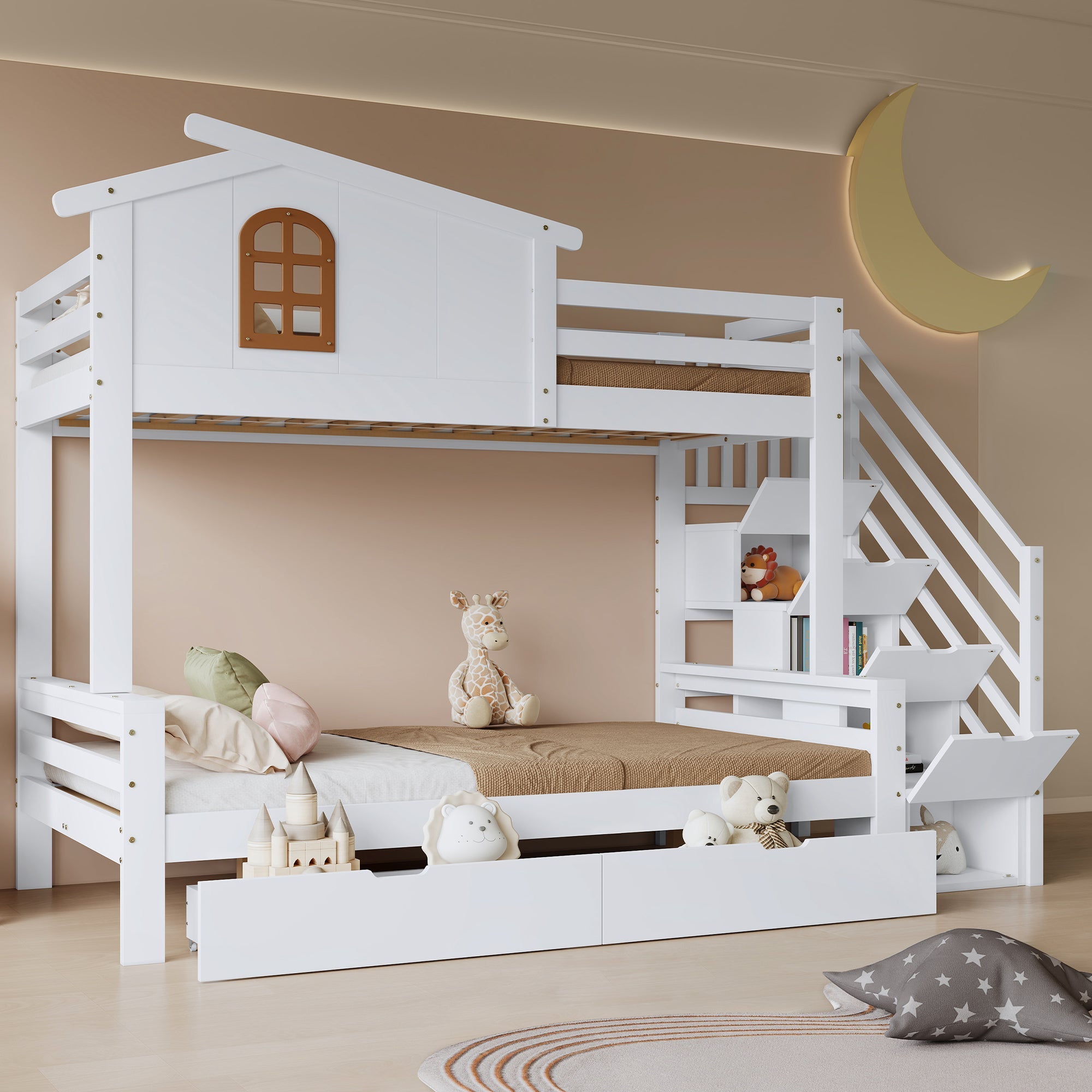 Logidon stapelbed kinderbed wit naturel 90x200 120x200 twee lades