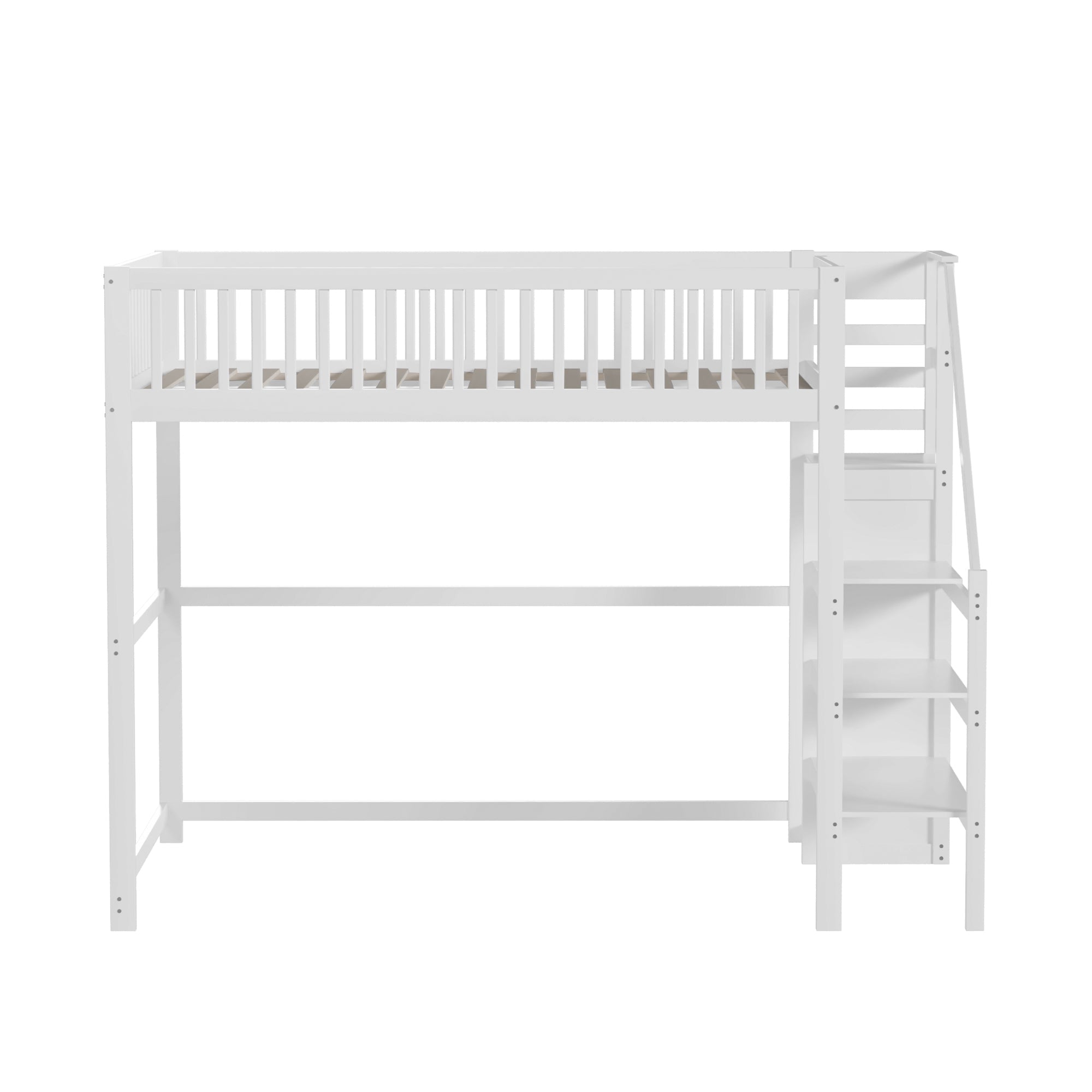 Logidon hoogslaper 140x200 wit met trap en opbergplank