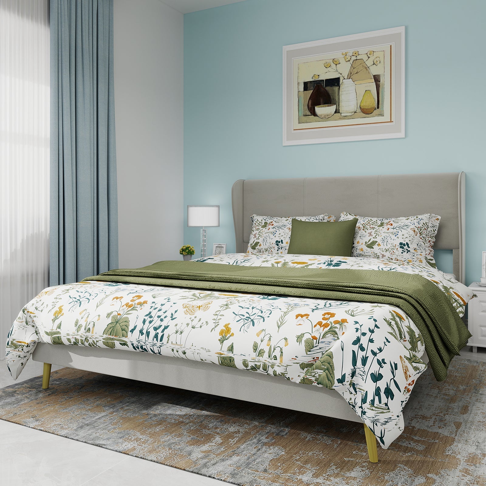 Logidon modern gestoffeerd bed 160x200 beige gevoerd hoofdeinde