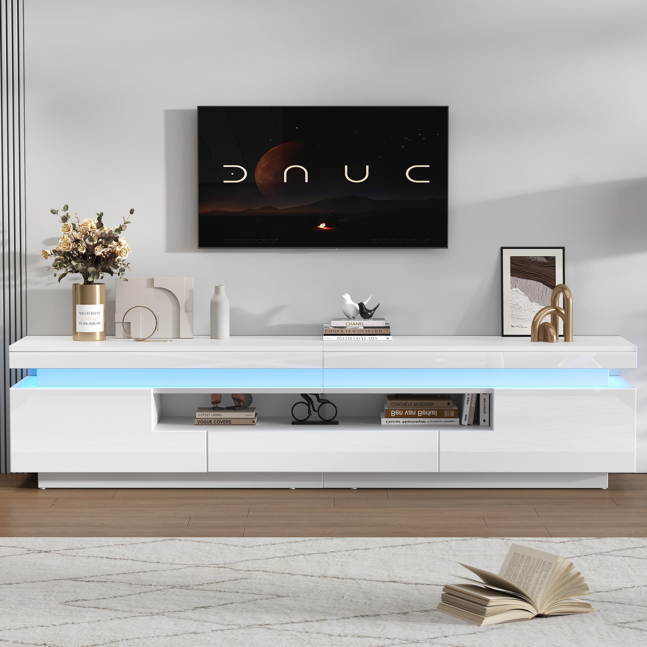 Logidon wit hoogglans LED lowboard 175x38x45 cm met 2 kasten