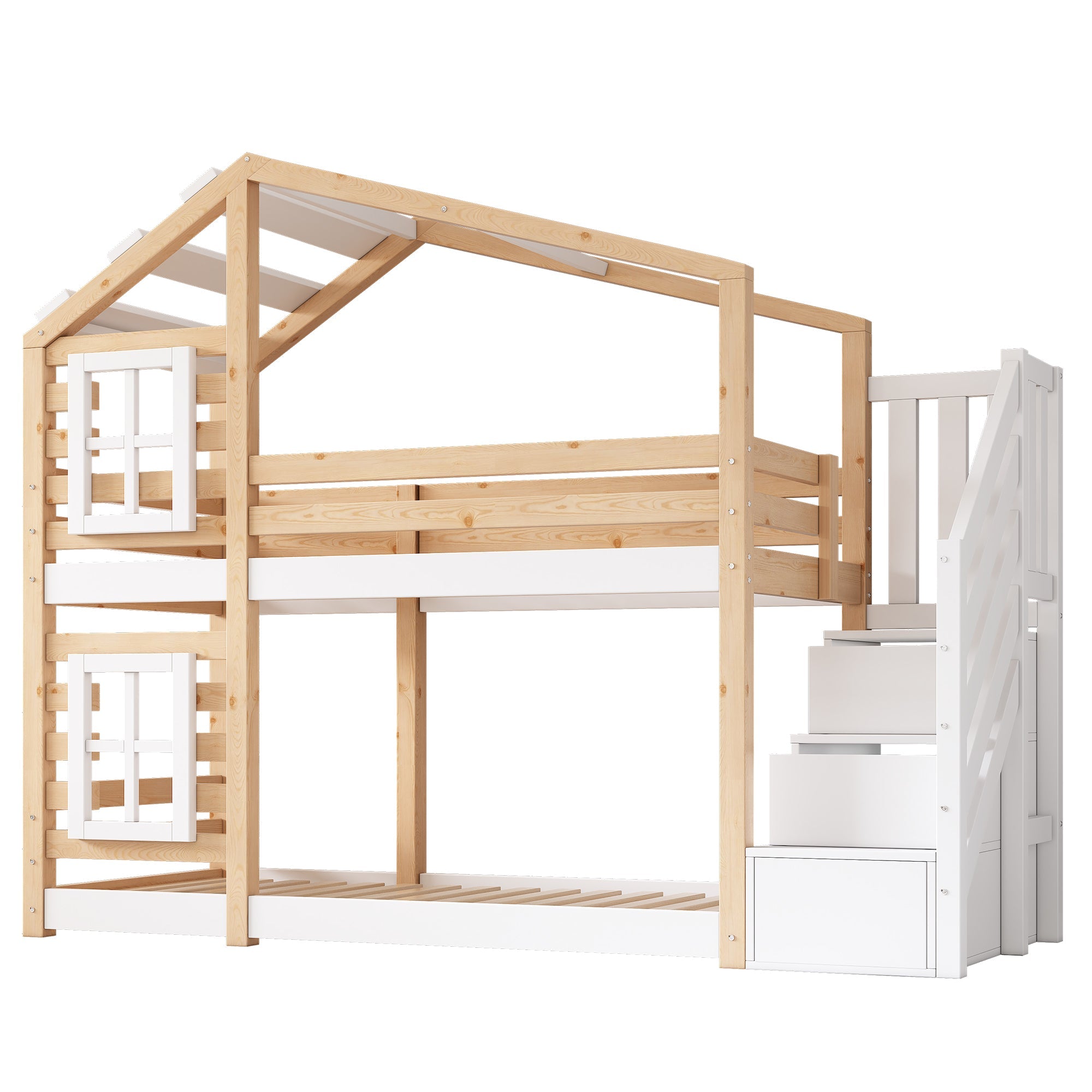 Logidon stapelbed boomhut 90x200 cm - naturel wit, 2 lattenbodems