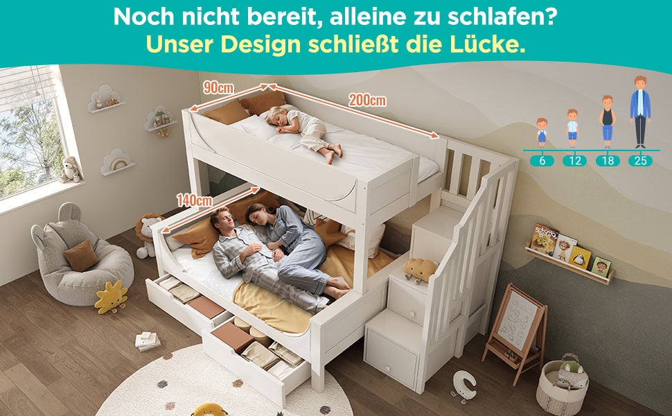 Logidon stapelbed kinderbed wit met ladderkast en lades