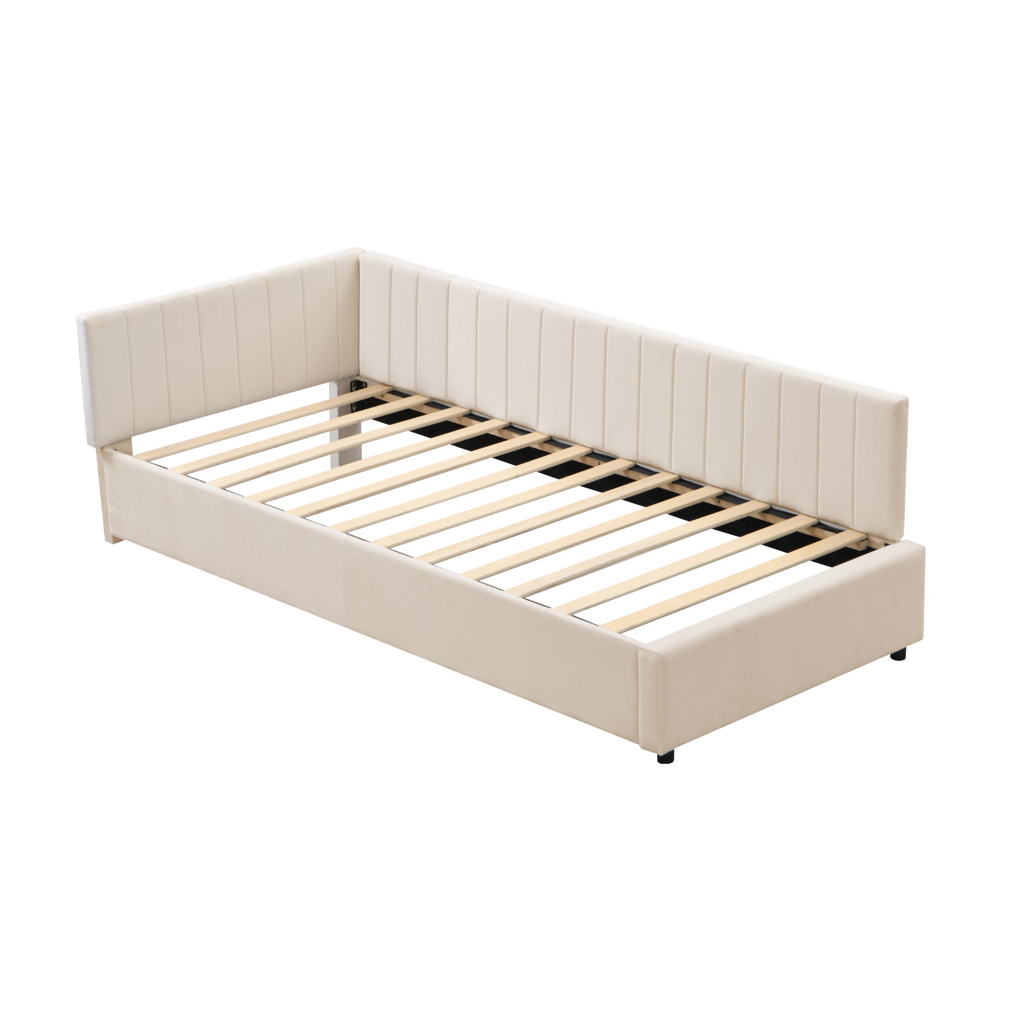 Logidon upholstered bed 90x200 multifunctional bed with slatted frame beige velvet