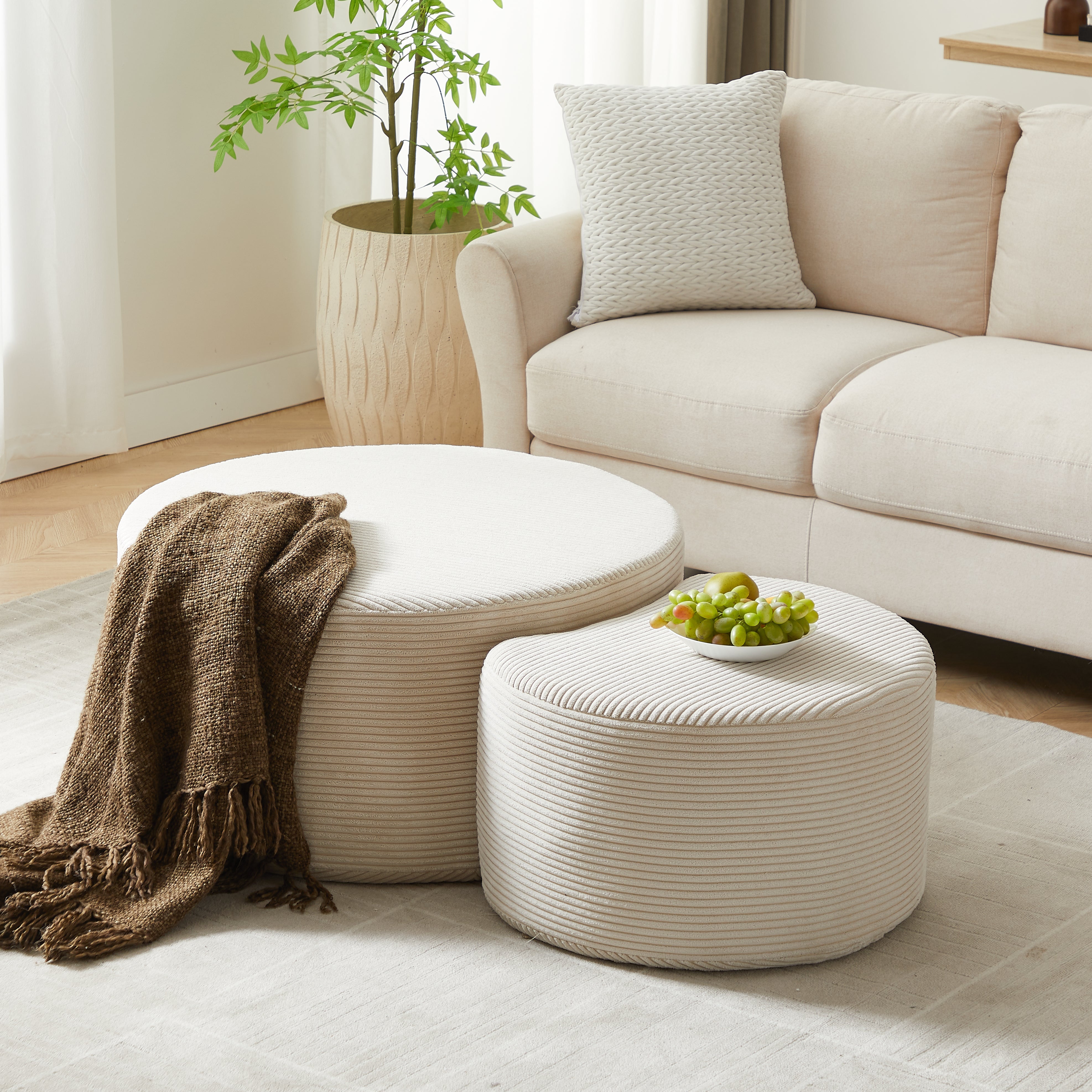 Logidon salontafelset van 2 rond gewatteerde beige stof