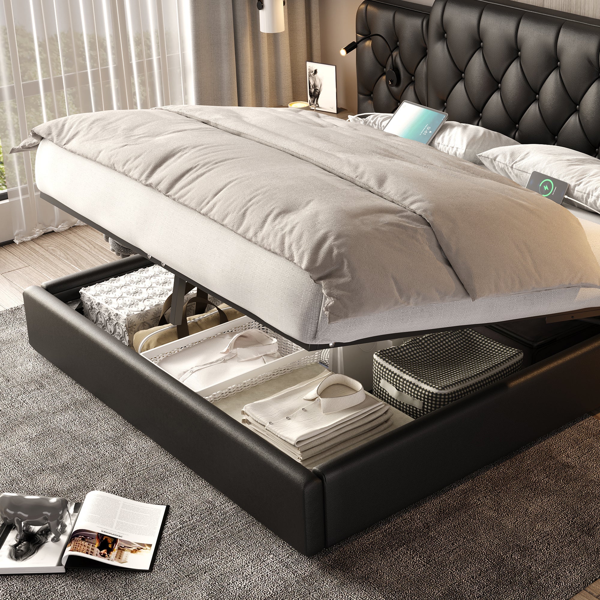 Logidon bedframe 180x200 cm zwart hydraulische opbergruimte