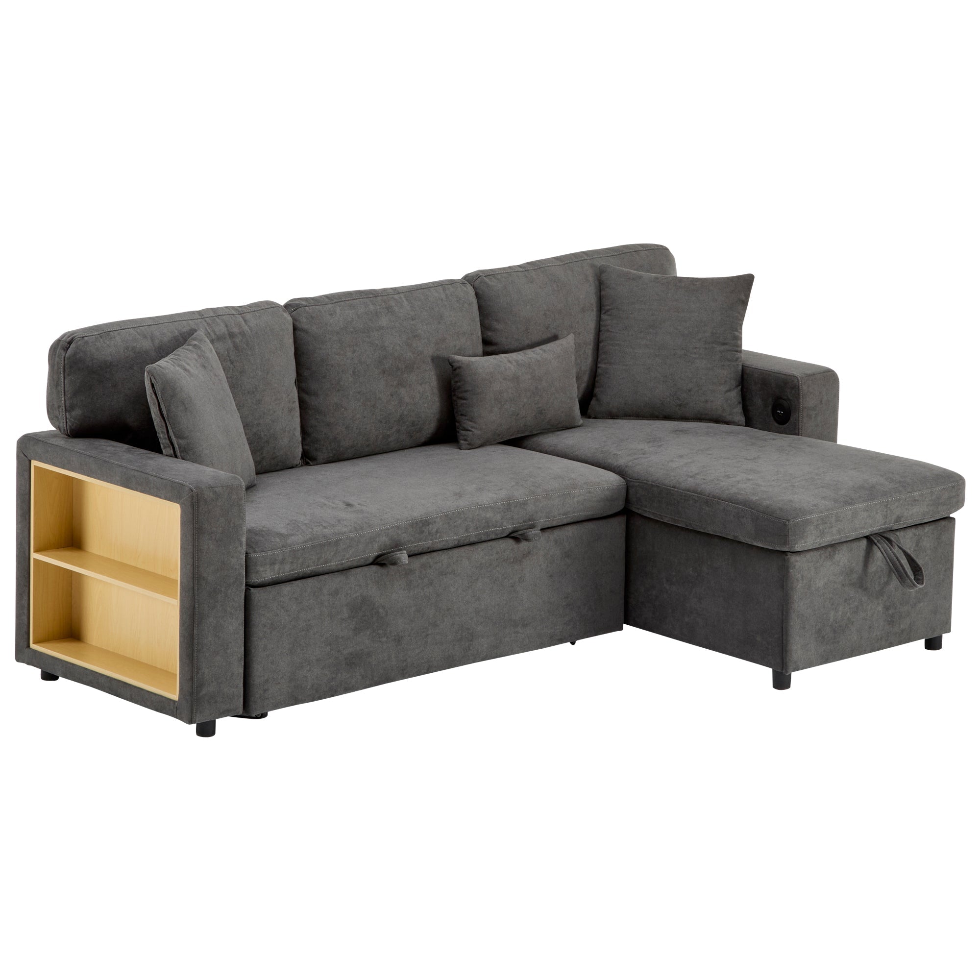 Logidon Corner Sofa Gray Extendable Bed With Bed Box Shelf 214x131