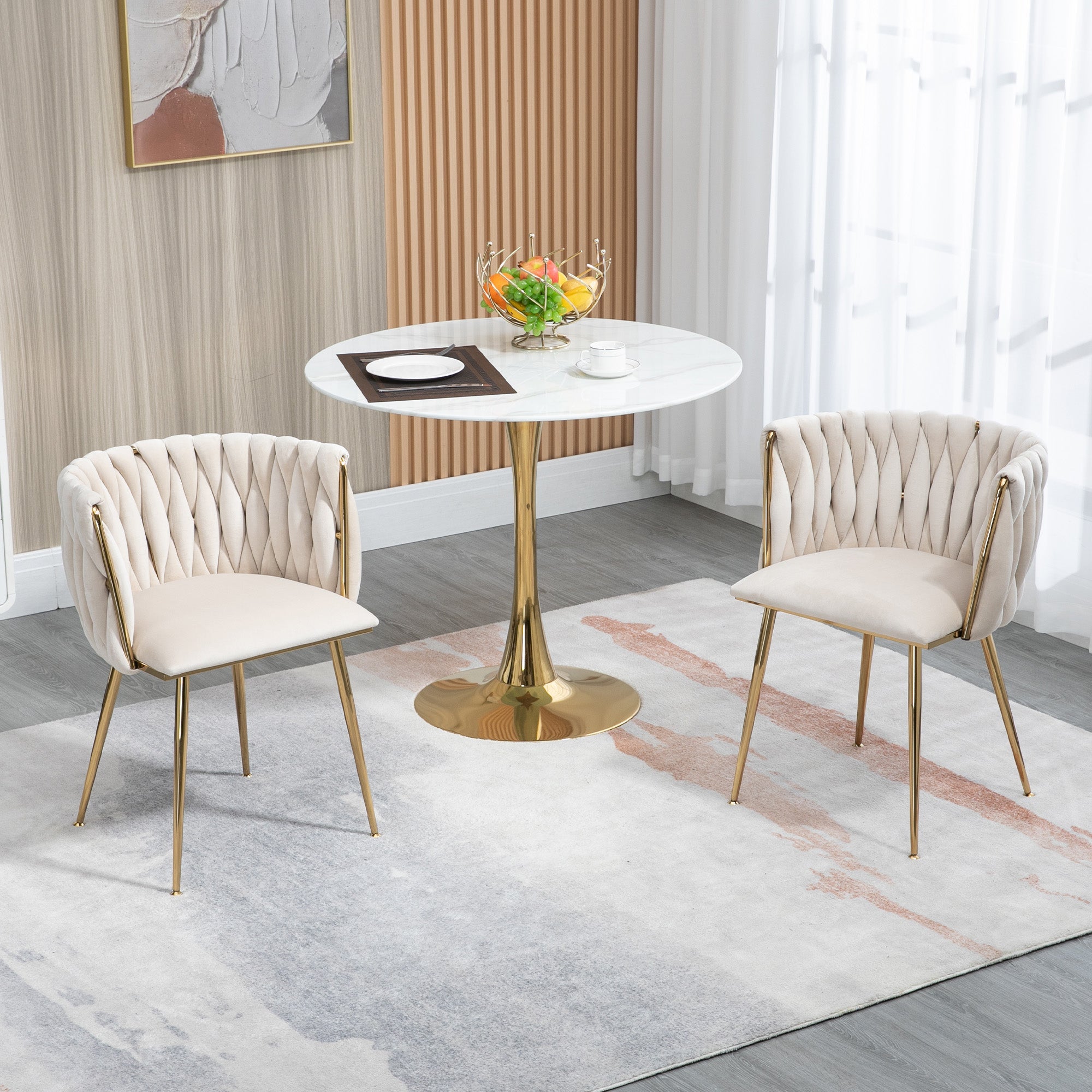 Logidon Lux fluwelen eetkamerstoelen ivoorgouden poten set van twee