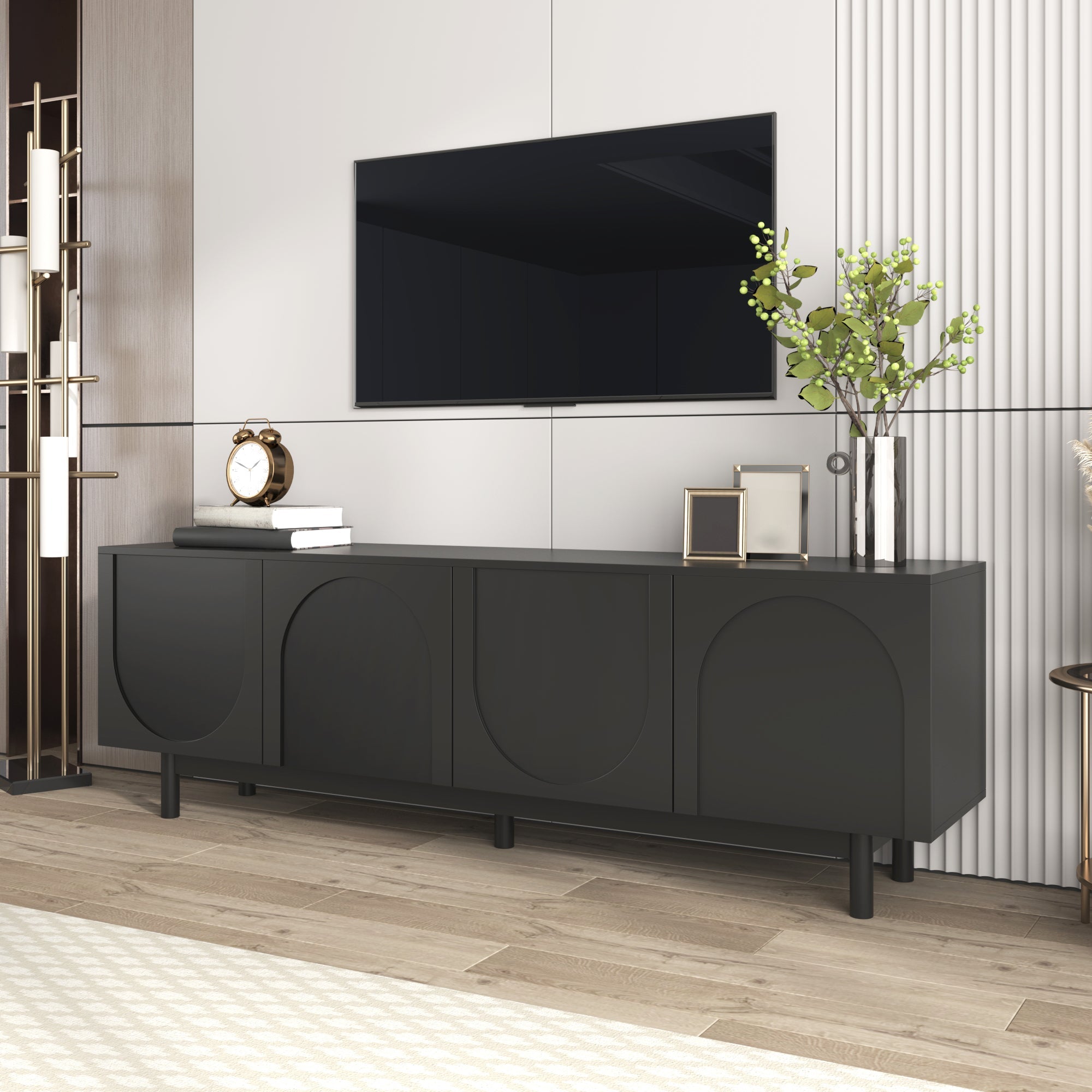 Logidon Modern Black TV Cabinet 175 cm Adjustable Panels