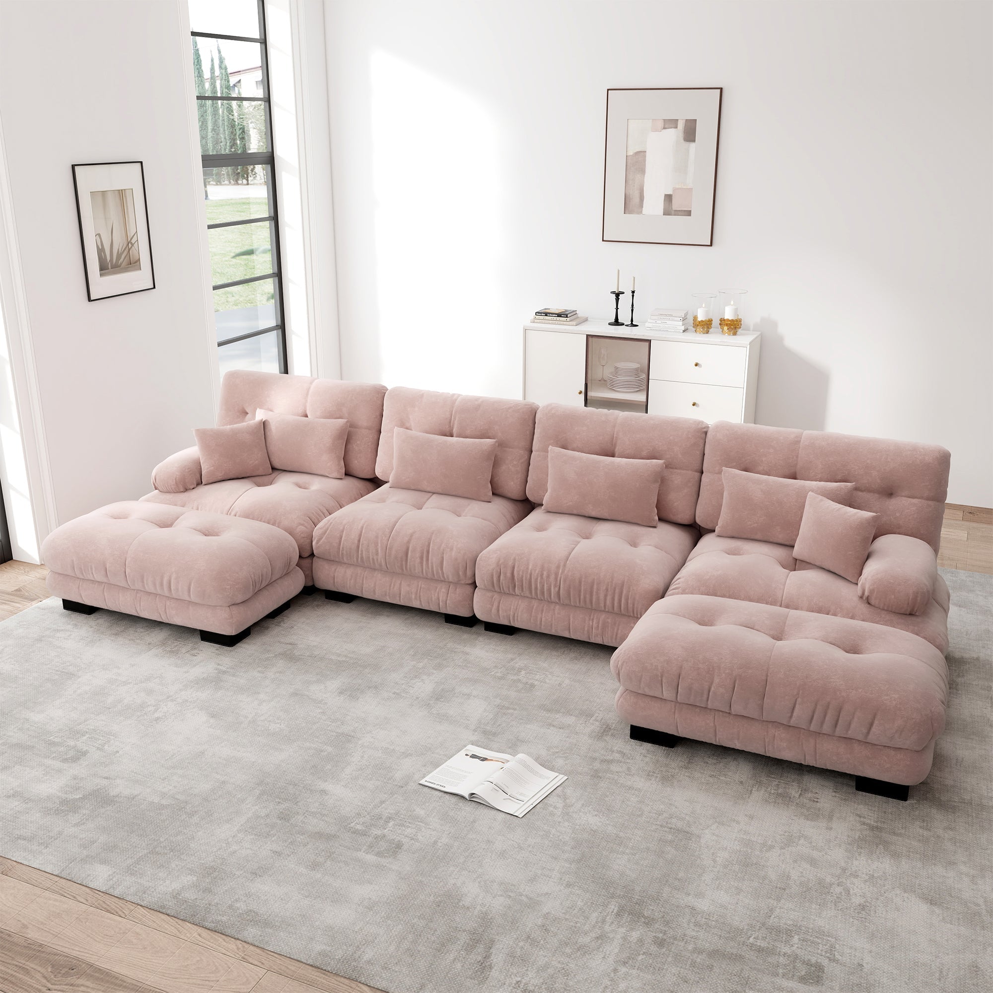 Logidon Modulaire Hoekbank Roze Fluweel Stof 406x145 CM U-vorm