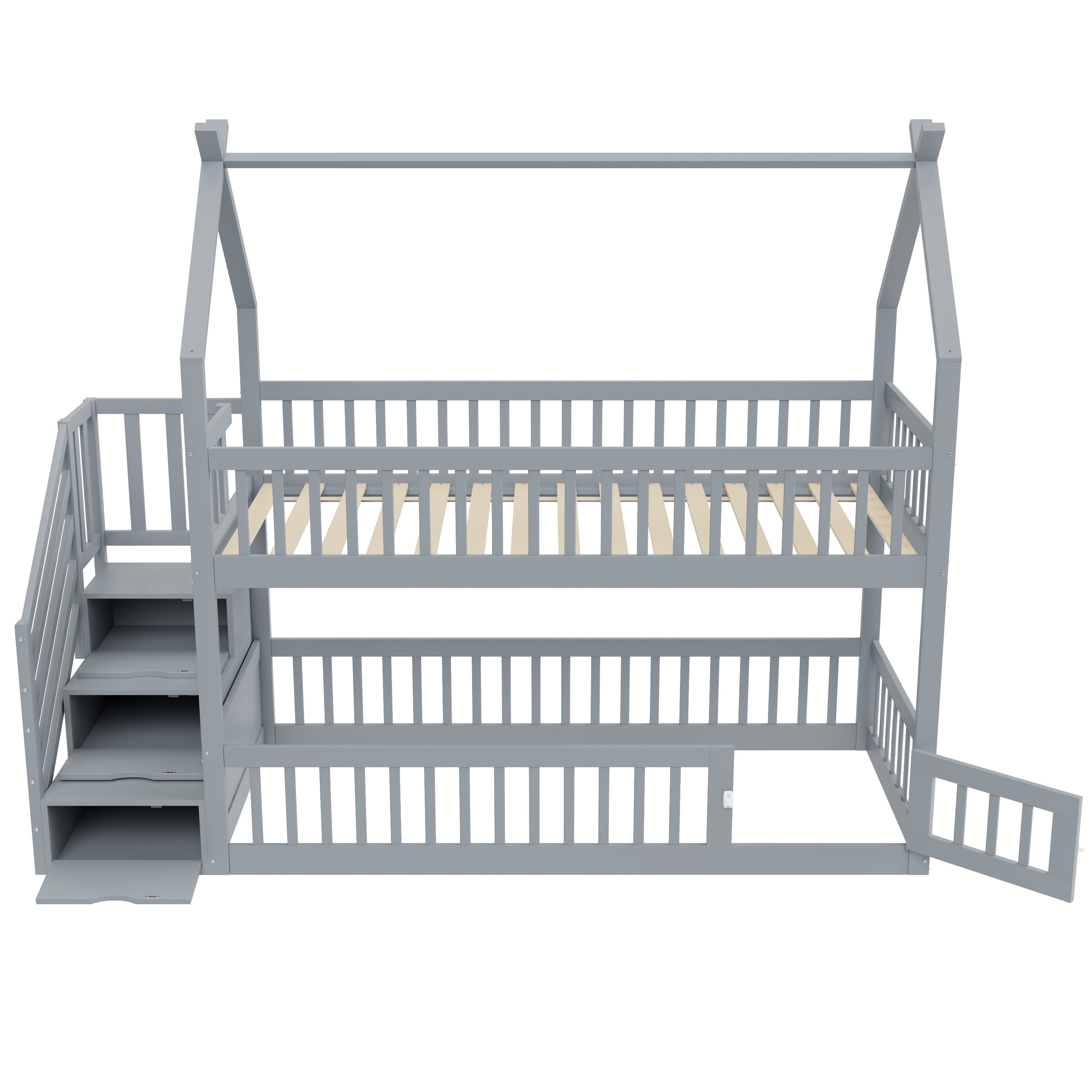 Logidon Bunk Bed 90x200 Gray With Roof Safety Stairs Storage Space