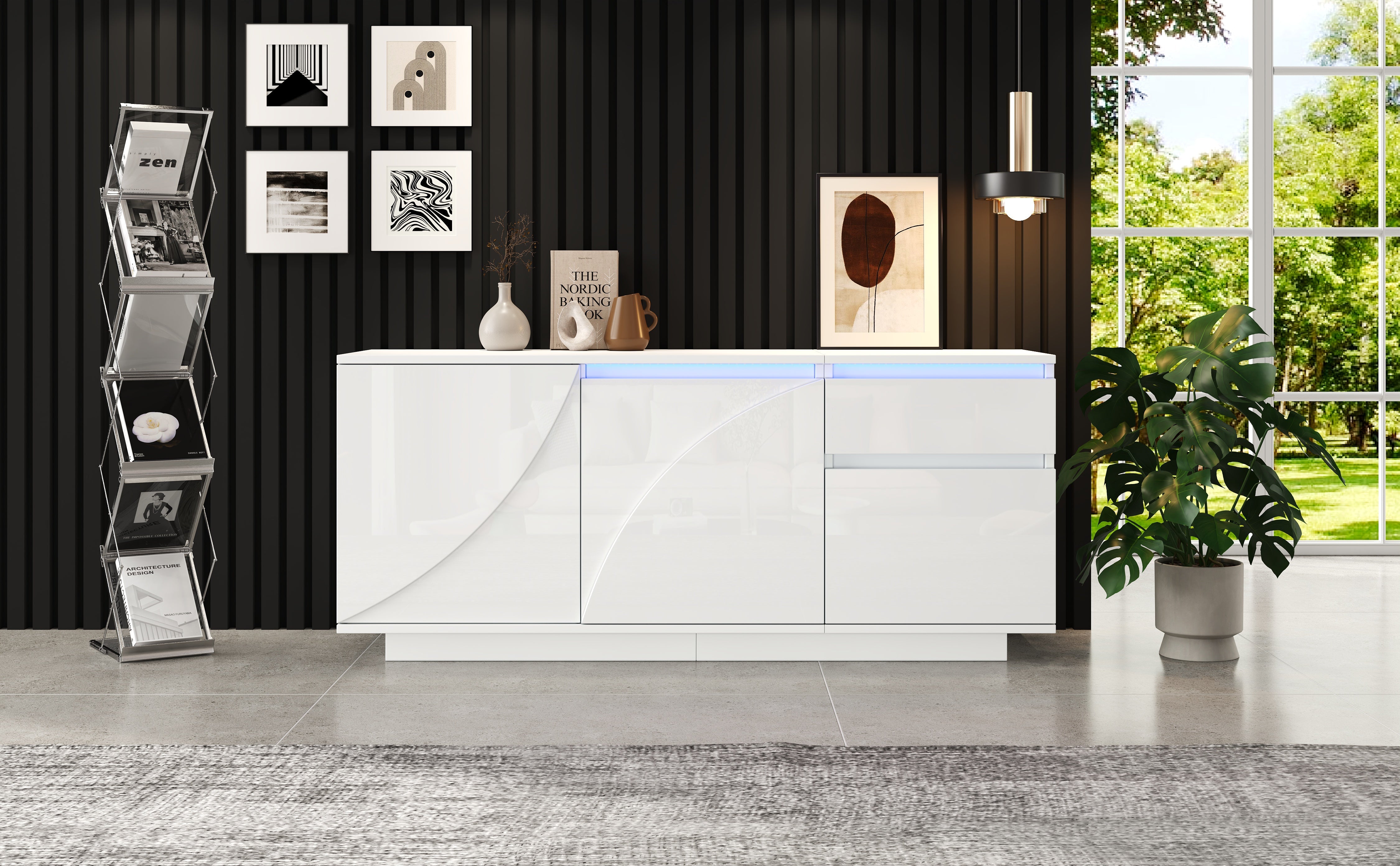 Logidon 140 x 40 x 60 cm hoogglans dressoir wit met LED
