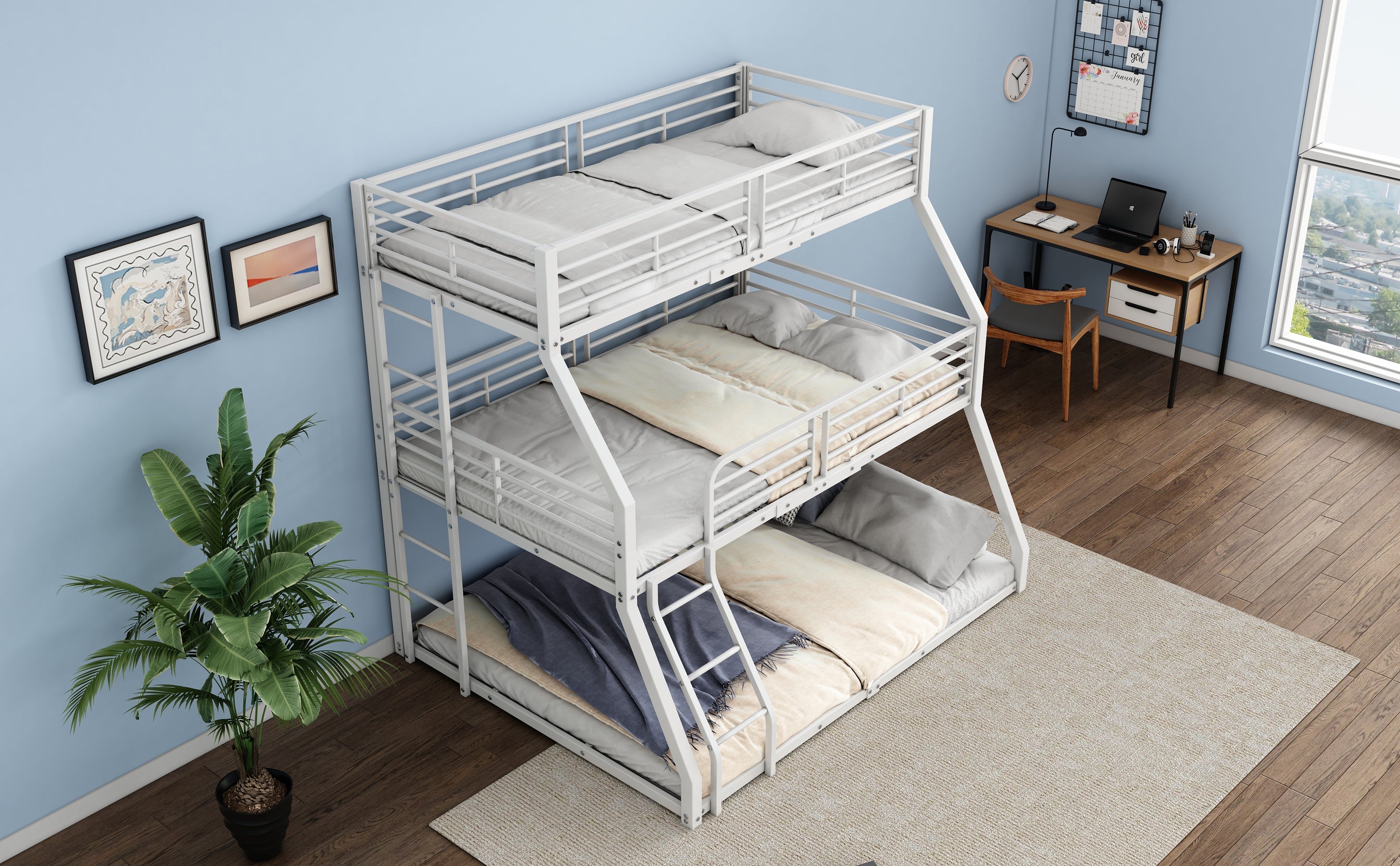 Logidon stapelbed 90x200 cm driedubbel metalen bedframe wit