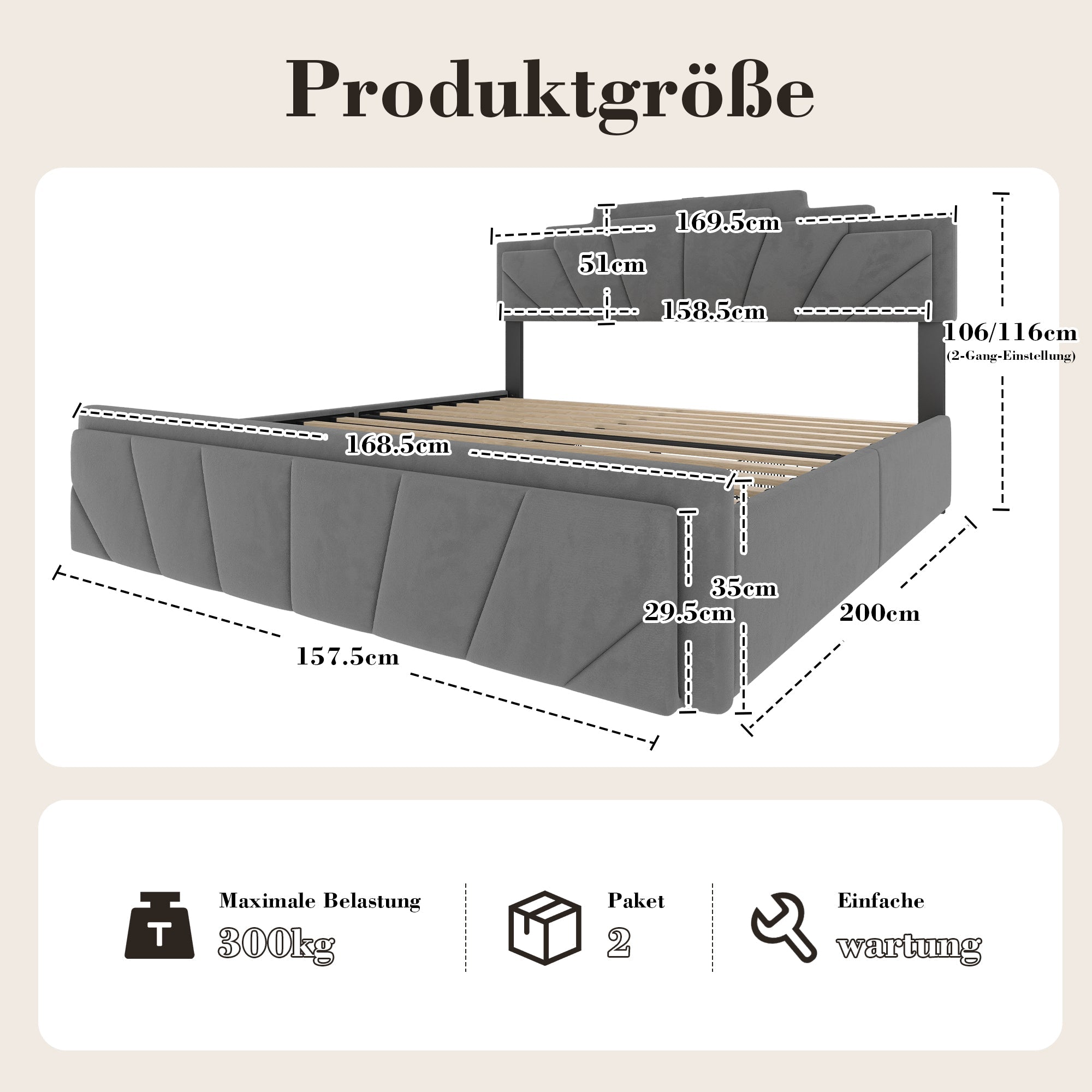 Logidon gestoffeerd bed 160x200 cm donkergrijs fluweel LED-hoofdbord