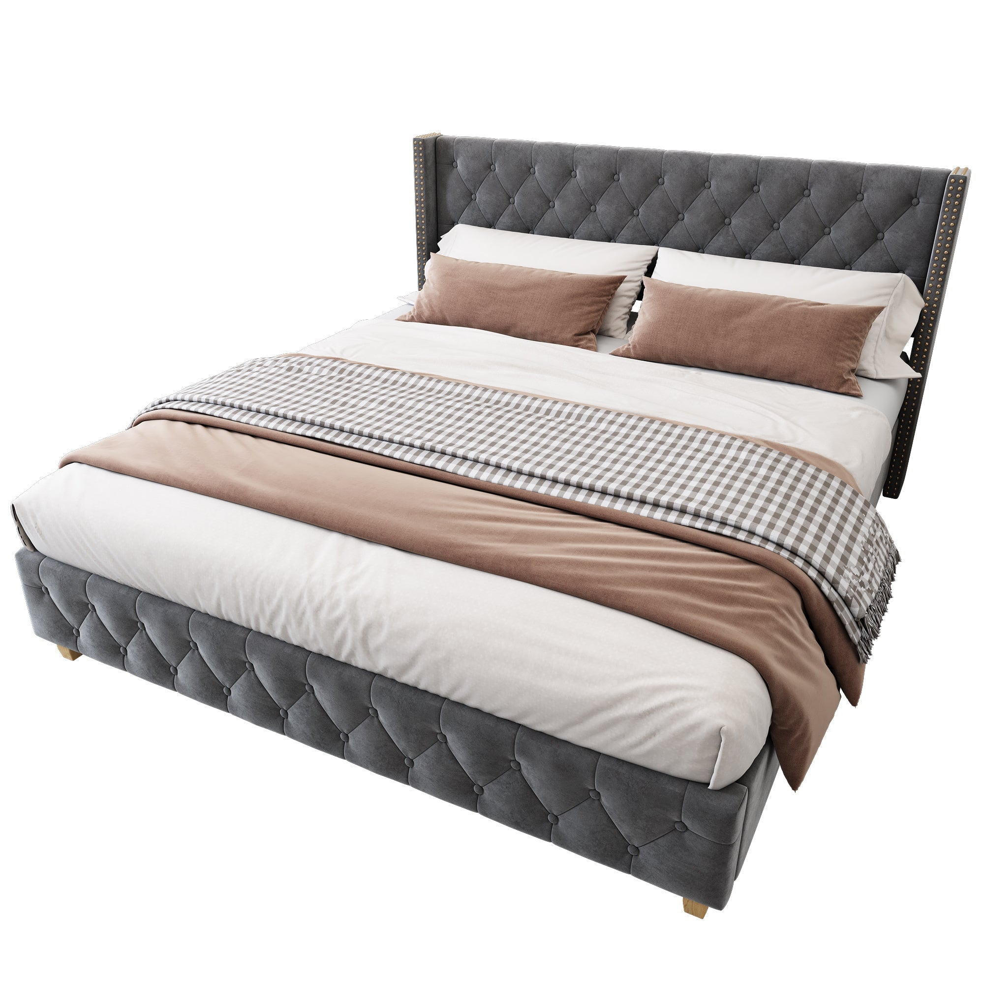 Logidon gestoffeerd bed 180x200 cm fluweel grijze knoopbekleding